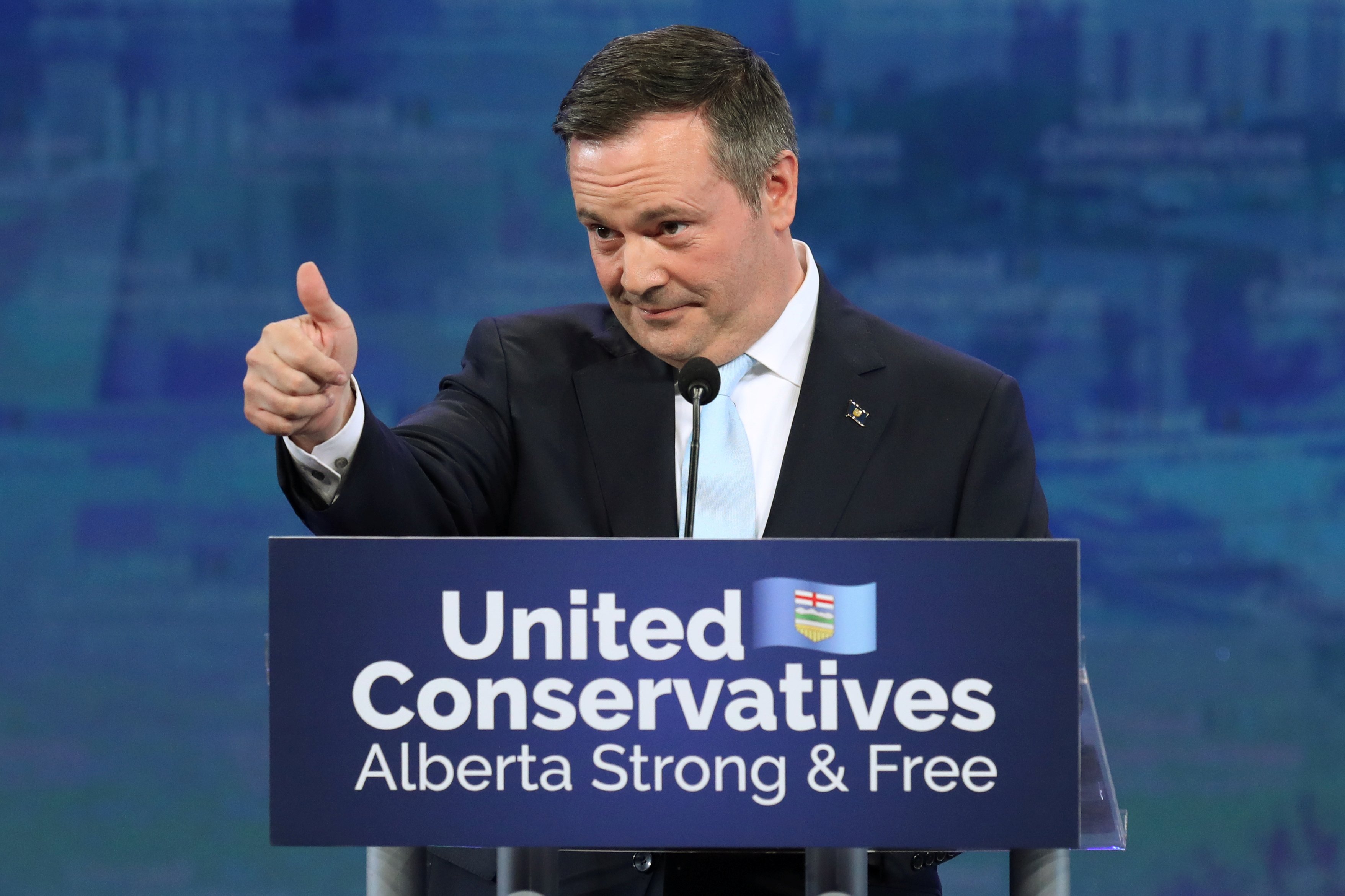 United Conservative Party (UCP) leader Jason Kenney reacts at his provincial election night headquarters in Calgary, Alberta, Canada April 16, 2019. REUTERS/Chris Wattie