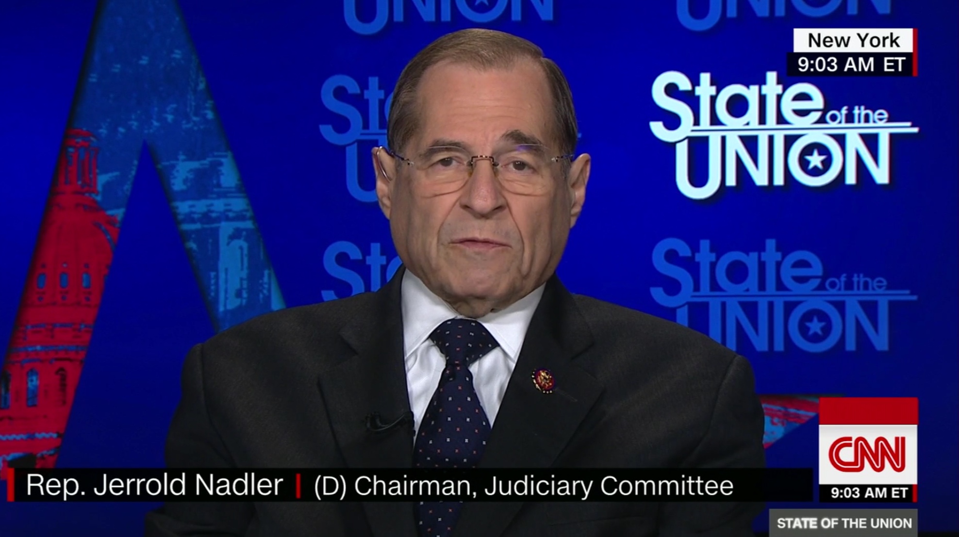 NY Democratic Rep. Jerry Nadler appears on CNN’s “State of the Union,” Apr. 14, 2019. CNN screenshot.