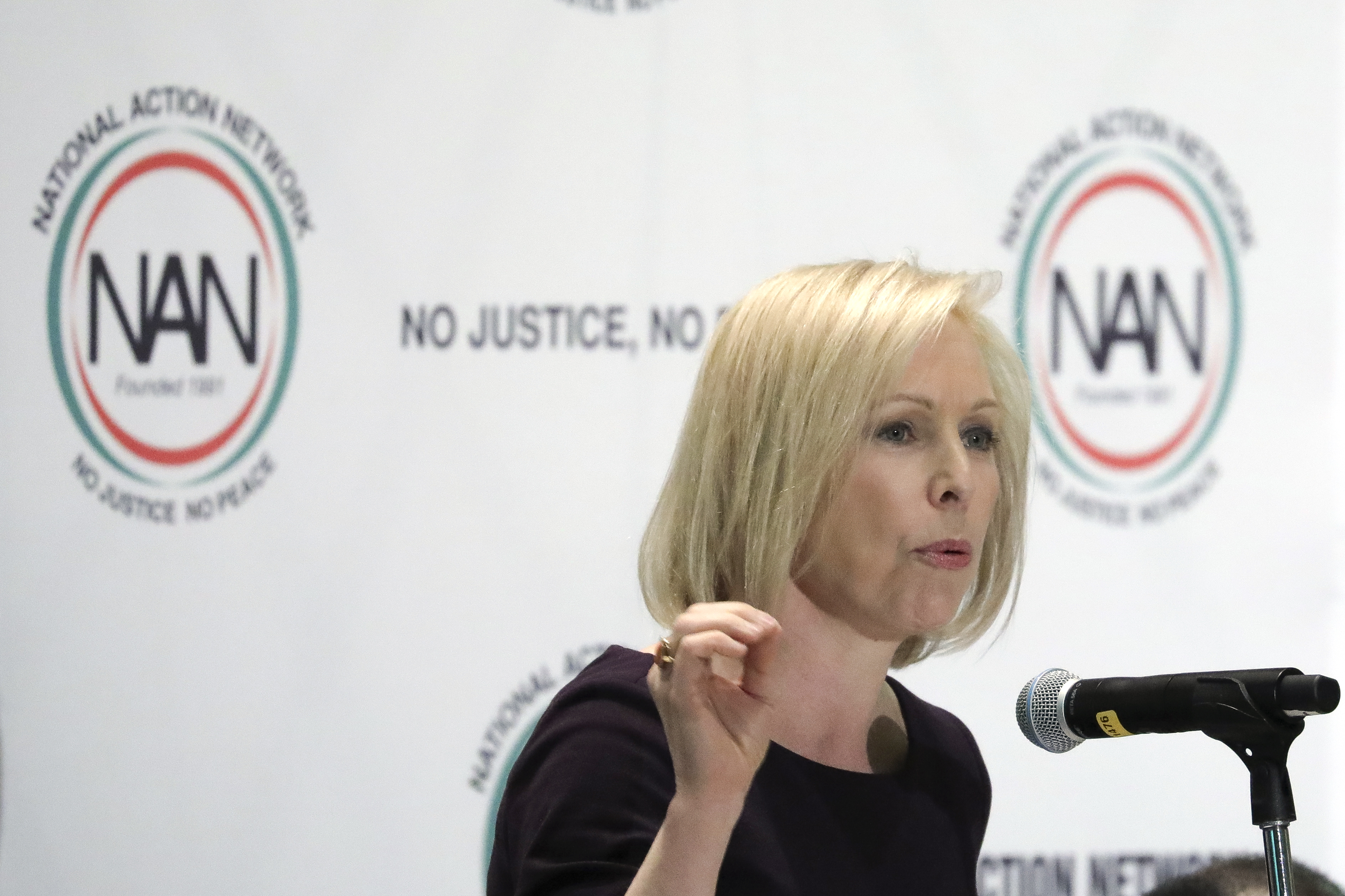 NEW YORK, NY - APRIL 5: Democratic presidential candidate Sen. Kirsten Gillibrand (D-NY) speaks at the National Action Network's annual convention, April 5, 2019 in New York City. A dozen 2020 Democratic presidential candidates are speaking at the organization's convention this week. Founded by Rev. Al Sharpton in 1991, the National Action Network is one of the most influential African American organizations dedicated to civil rights in America. (Photo by Drew Angerer/Getty Images)