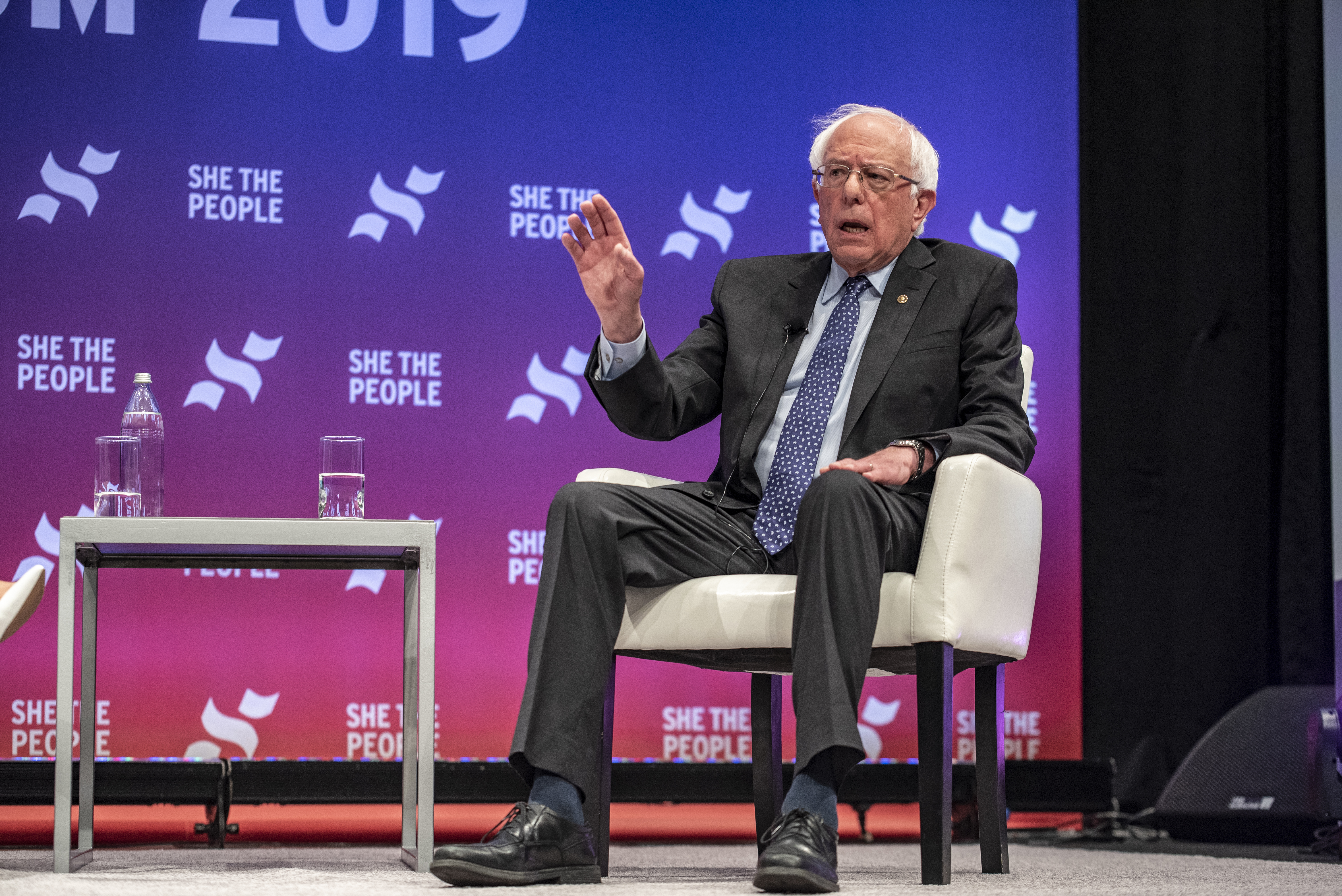 HOUSTON, TX - APRIL 24: Democratic presidential candidate Sen. Bernie Sanders (I-VT) speaks to a crowd at the She The People Presidential Forum at Texas Southern University on April 24, 2019 in Houston, Texas. Many of the Democrat presidential candidates are attending the forum to focus on issues important to women of color. (Photo by Sergio Flores/Getty Images)