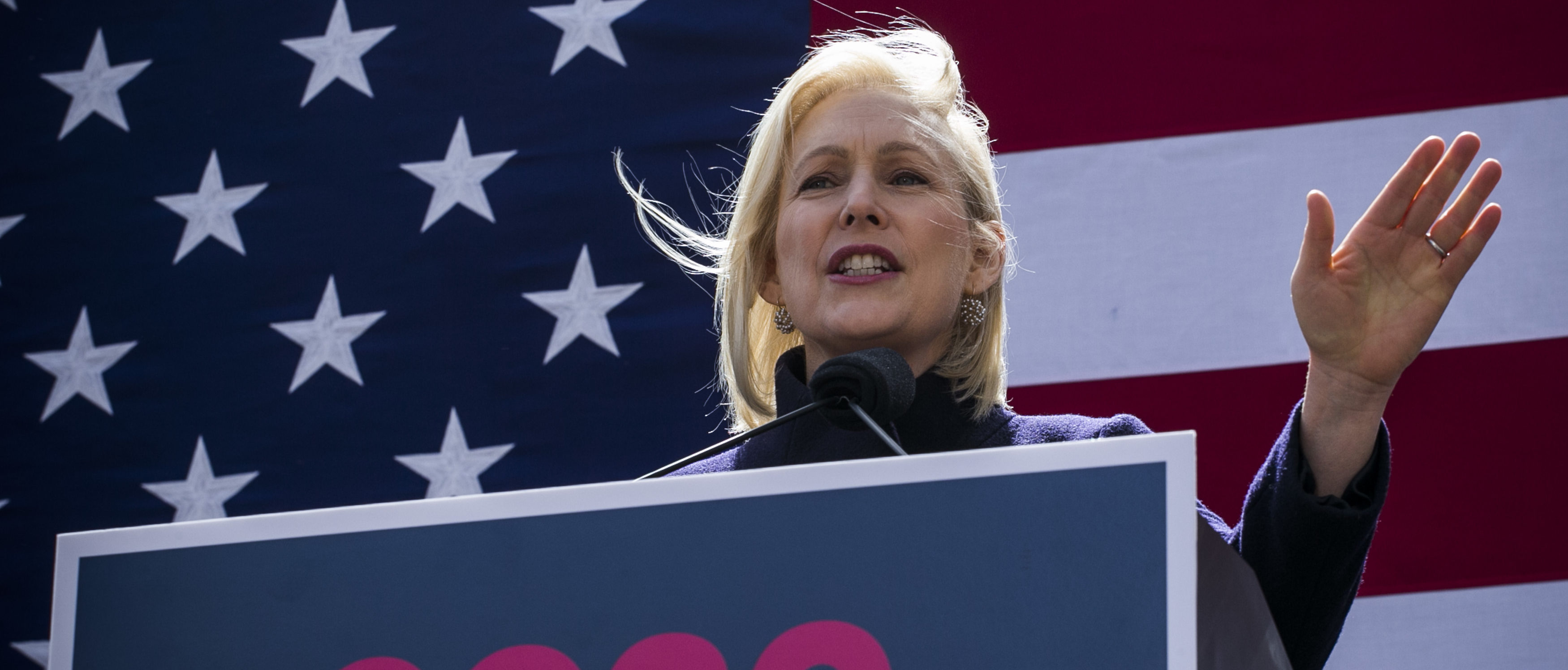Democratic presidential candidate U.S. Sen. Kirsten Gillibrand speaks during a rally in front of Trump International Hotel & Tower on March 24, 2019 in New York City. (Photo by Kena Betancur/Getty Images)