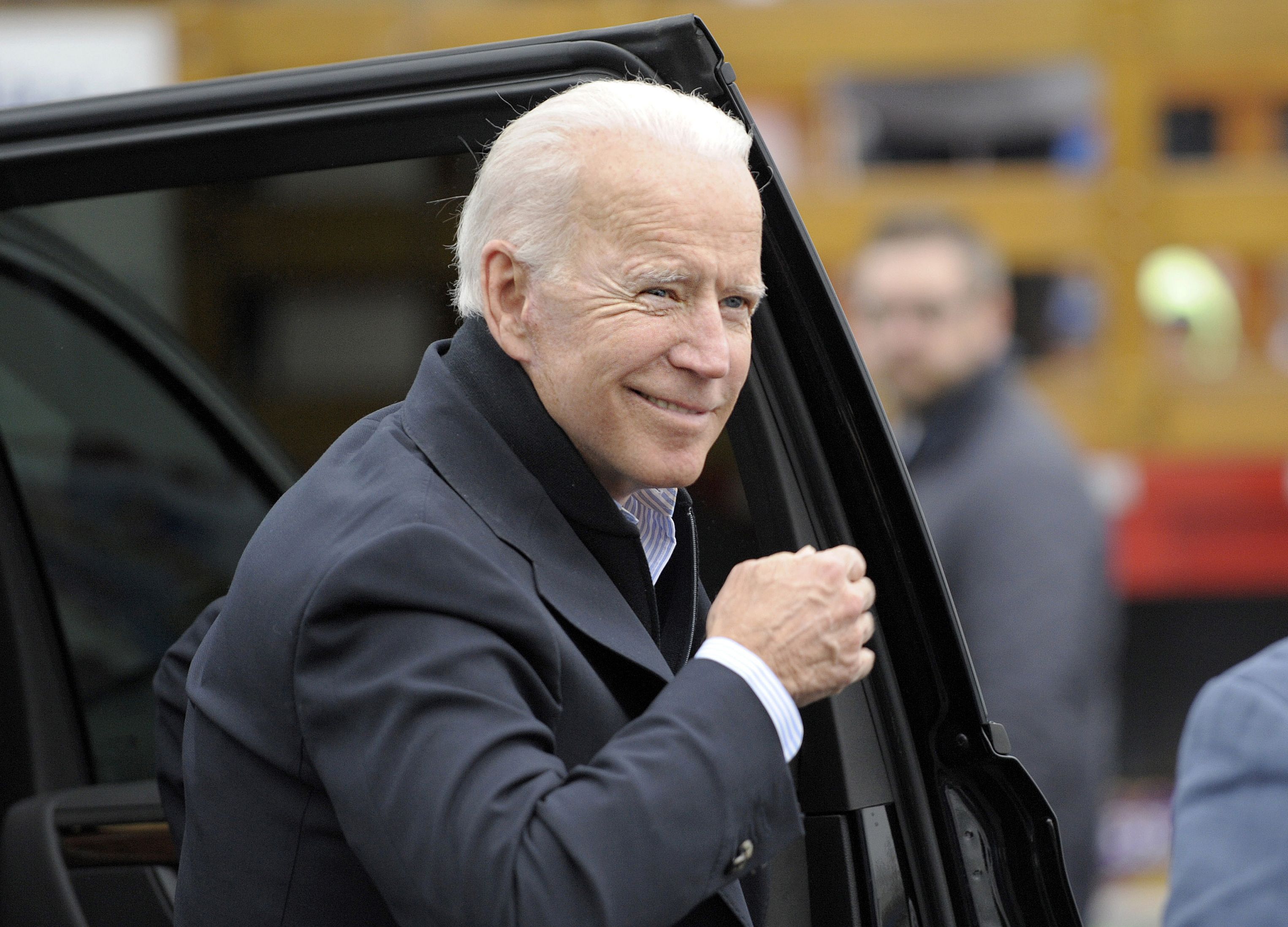 Former vice president Joe Biden arrives at a rally organized by UFCW Union members in Dorchester, Massachusetts, on April 18, 2019. (Joseph Prezioso/ AFP/Getty Images) 