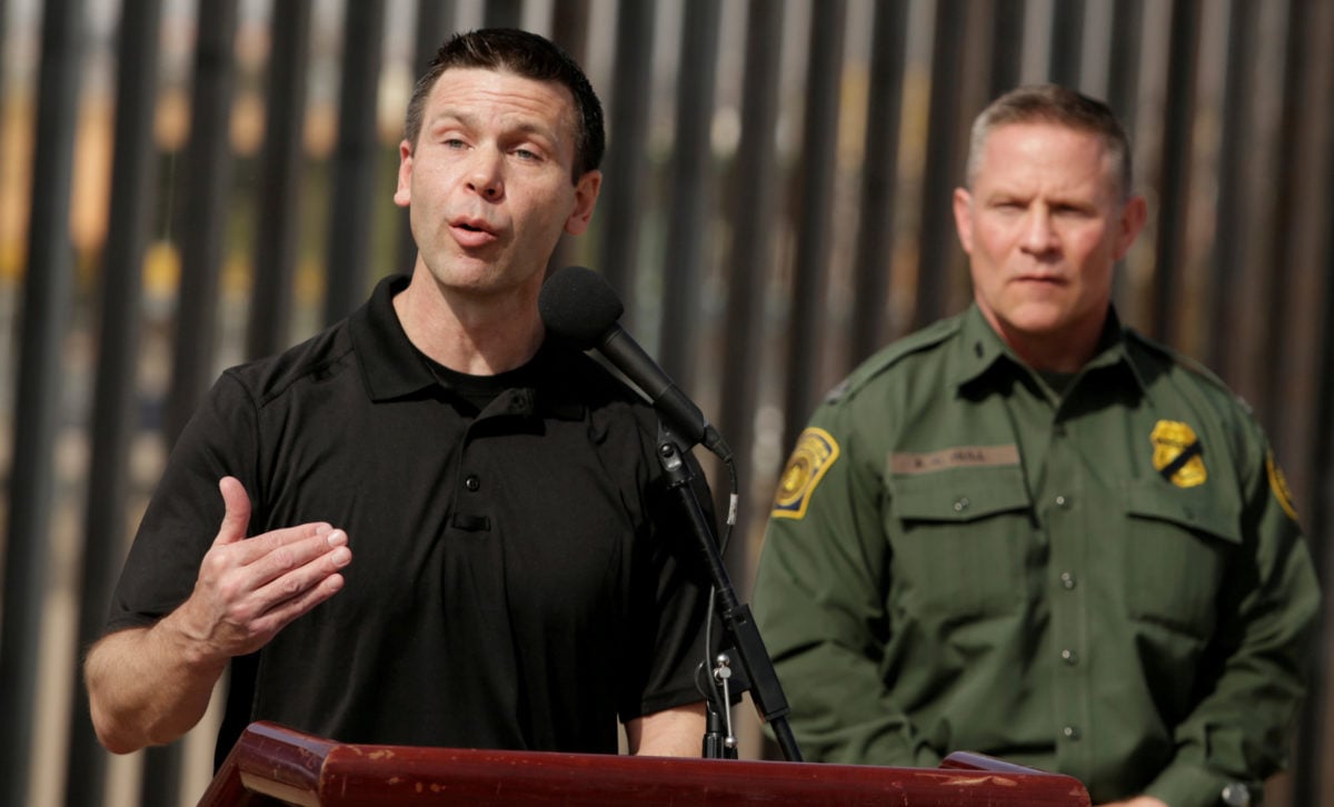 FILE PHOTO: U.S. Customs and Border Protection Commissioner Kevin K. McAleenan speaks about the impact of the dramatic increase in illegal crossings that continue to occur along the Southwest during a news conference, in El Paso, Texas March 27, 2019. REUTERS/Jose Luis Gonzalez