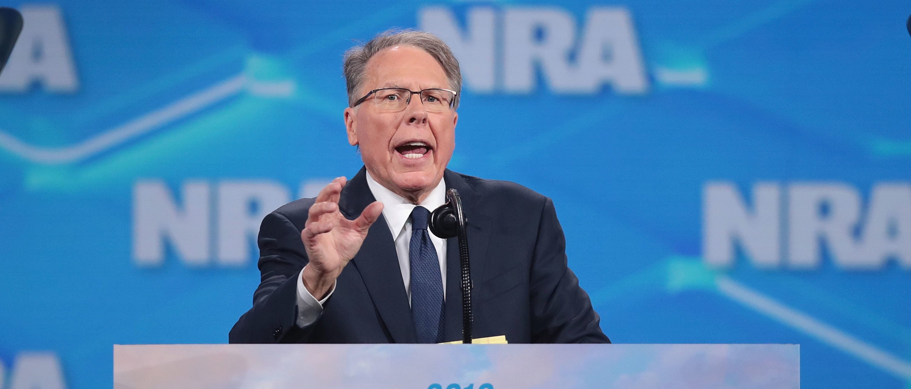 INDIANAPOLIS, INDIANA - APRIL 26: Wayne LaPierre, NRA vice president and CEO, speaks to guests at the NRA-ILA Leadership Forum at the 148th NRA Annual Meetings & Exhibits on April 26, 2019 in Indianapolis, Indiana. The convention, which runs through Sunday, features more than 800 exhibitors and is expected to draw 80,000 guests. (Photo by Scott Olson/Getty Images)
