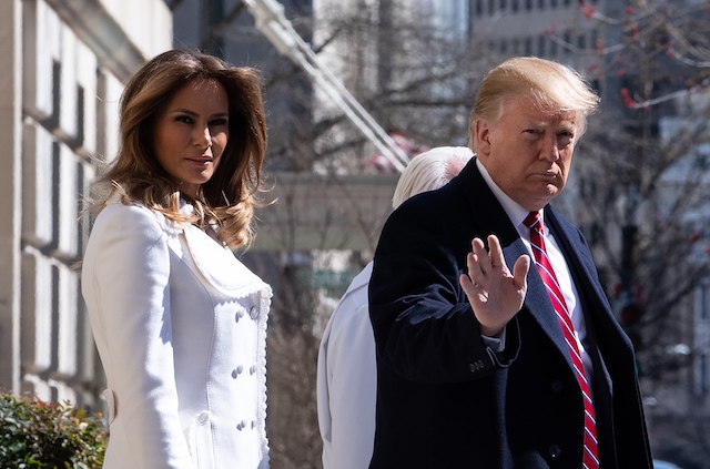 US President Donald Trump and First Lady Melania Trump leave St. Johns Episcopal church in Washington, DC, on March 17, 2019. (Photo credit: NICHOLAS KAMM/AFP/Getty Images)