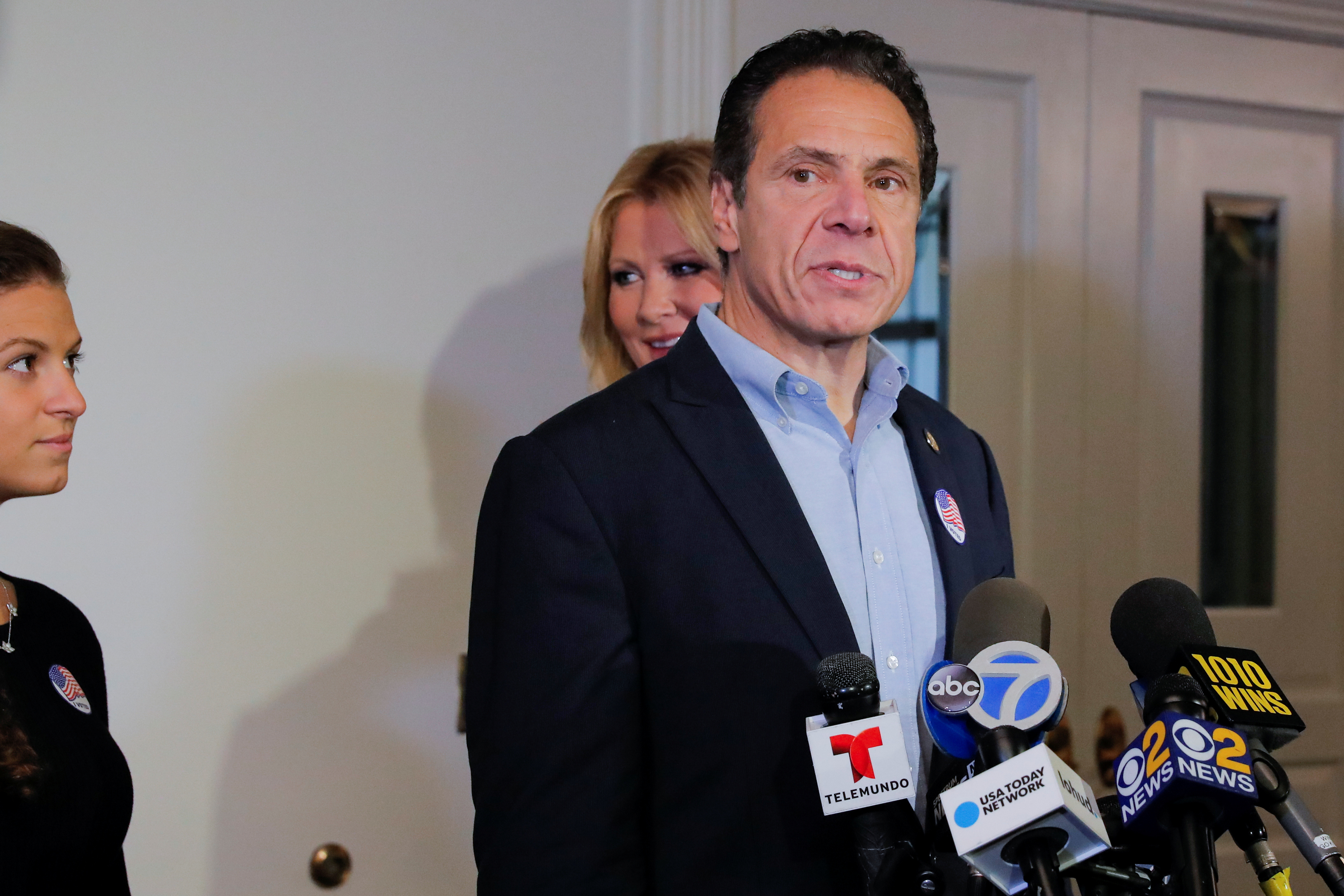Democratic New York Governor Andrew Cuomo gives a news conference after voting for the midterm elections, at the Presbyterian Church in Mt. Kisco, New York