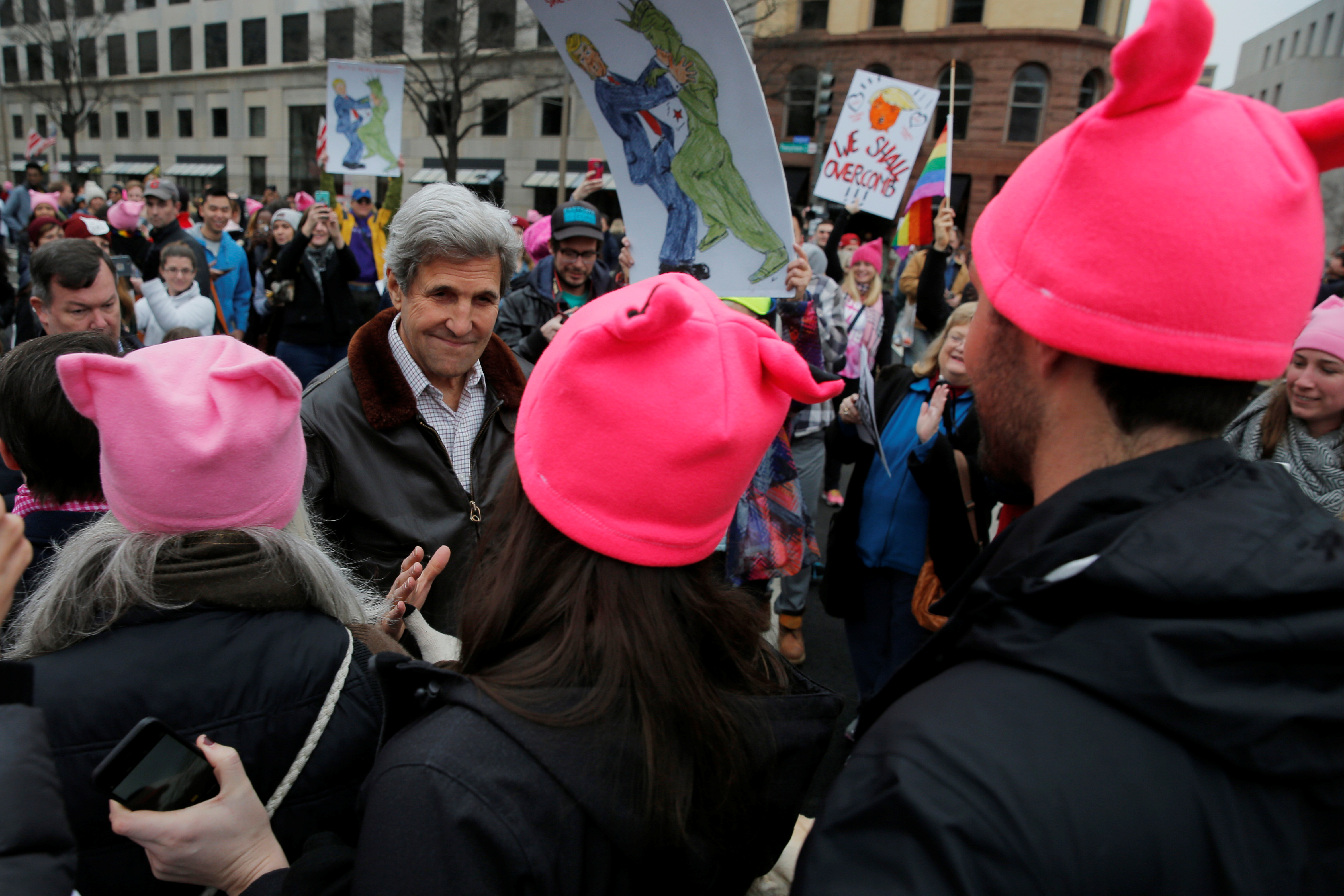 Former U.S. Secretary of State John Kerry walks to join the Women's March on Washington, after the inauguration of U.S. President Donald Trump, in Washington, DC, U.S. January 21, 2017. REUTERS/Brian Snyder