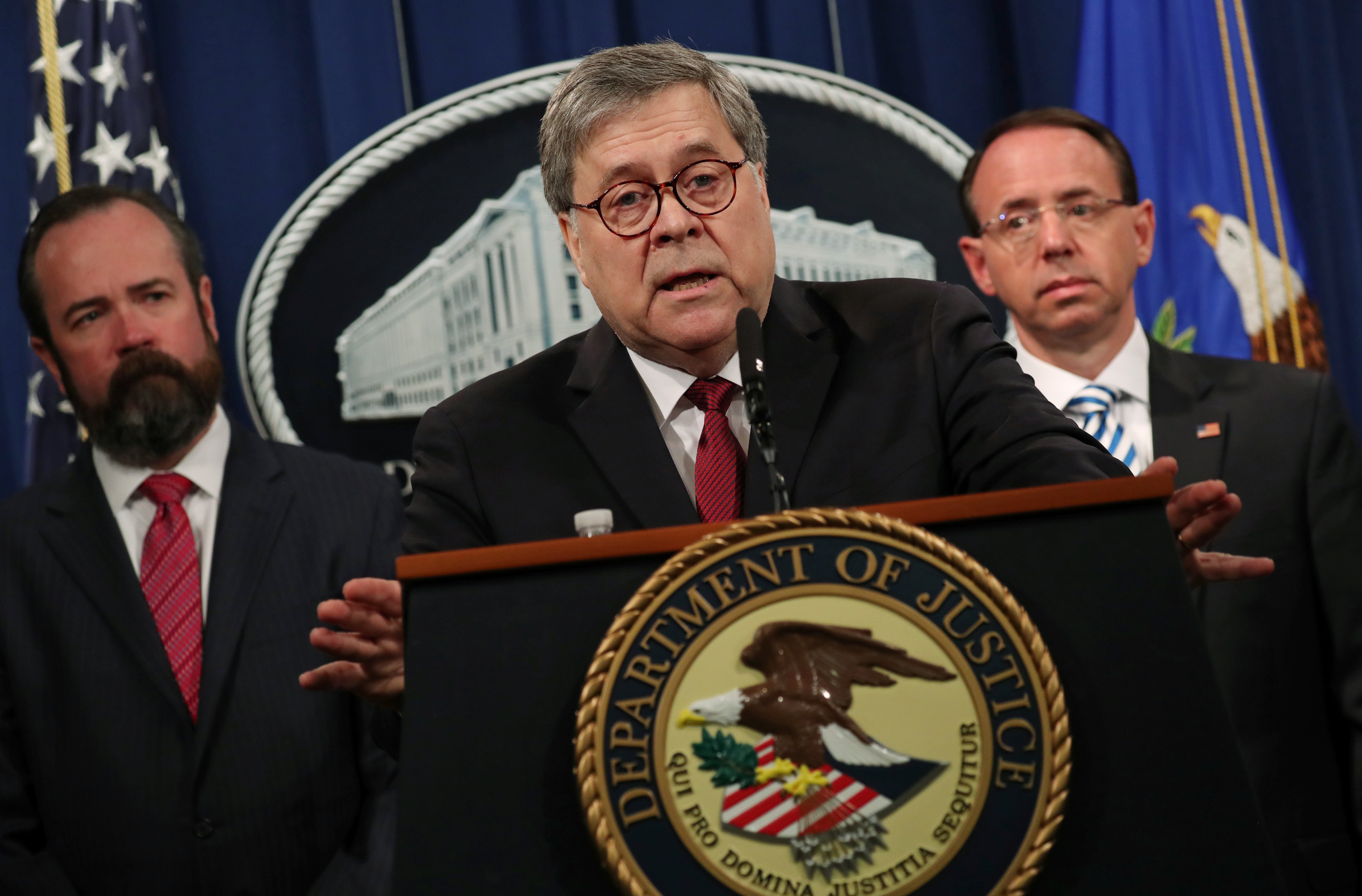 U.S. Attorney General Barr speaks at a news conference to discuss Special Counsel Robert Mueller’s report on Russian interference in the 2016 U.S. presidential race, in Washington