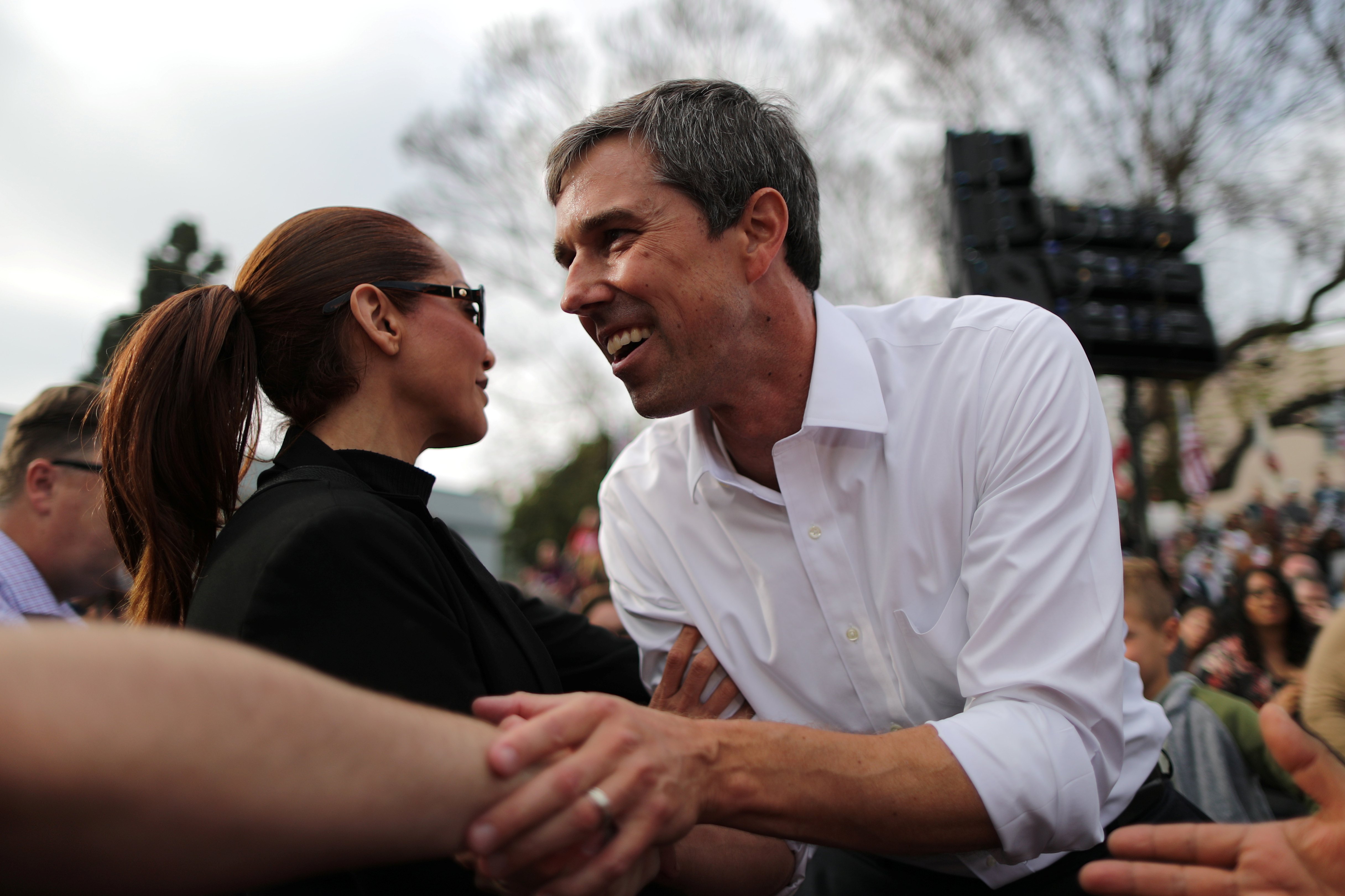 U.S. Democratic presidential candidate Beto O'Rourke greets supporters after speaking at a rally in Los Angeles