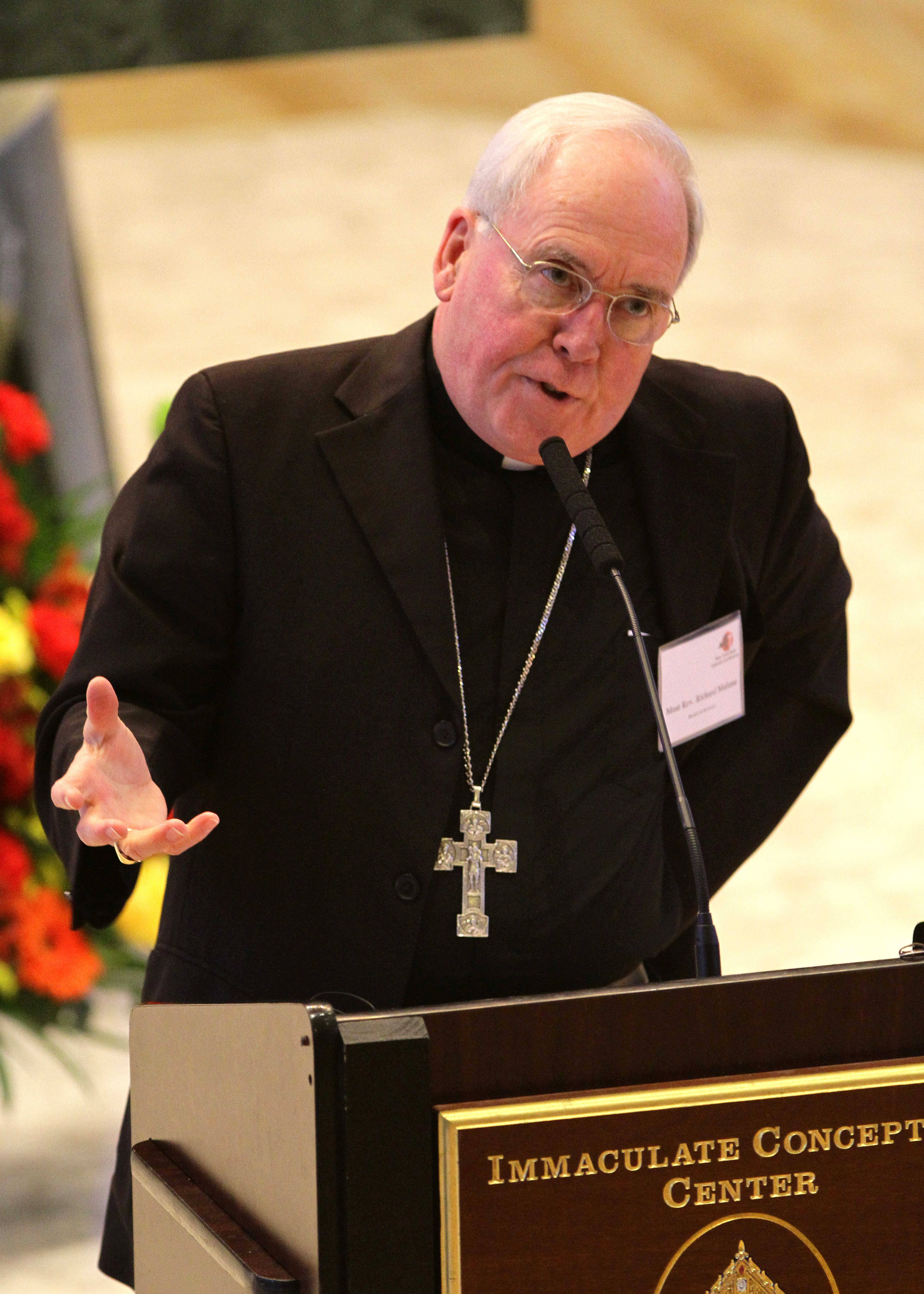 Bishop Richard J. Malone of the Roman Catholic Diocese of Buffalo, New York, gives a presentation during a gathering of New York state bishops and catechetical leaders at the Immaculate Conception Center in the Douglaston neighborhood of the Queens borough of New York, U.S., September 27, 2012. REUTERS/Gregory A. Shemitz
