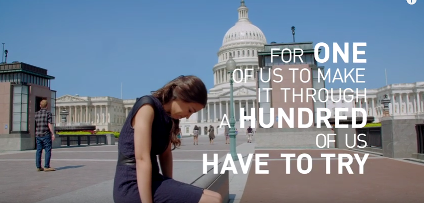 "For one of us to make it through, a hundred of us have to try." Alexandria Ocasio Cortez ponders her 2018 Midterm Elections Campaign in the new "Knock Down The Walls" Trailer. Screen shot of trailer. 