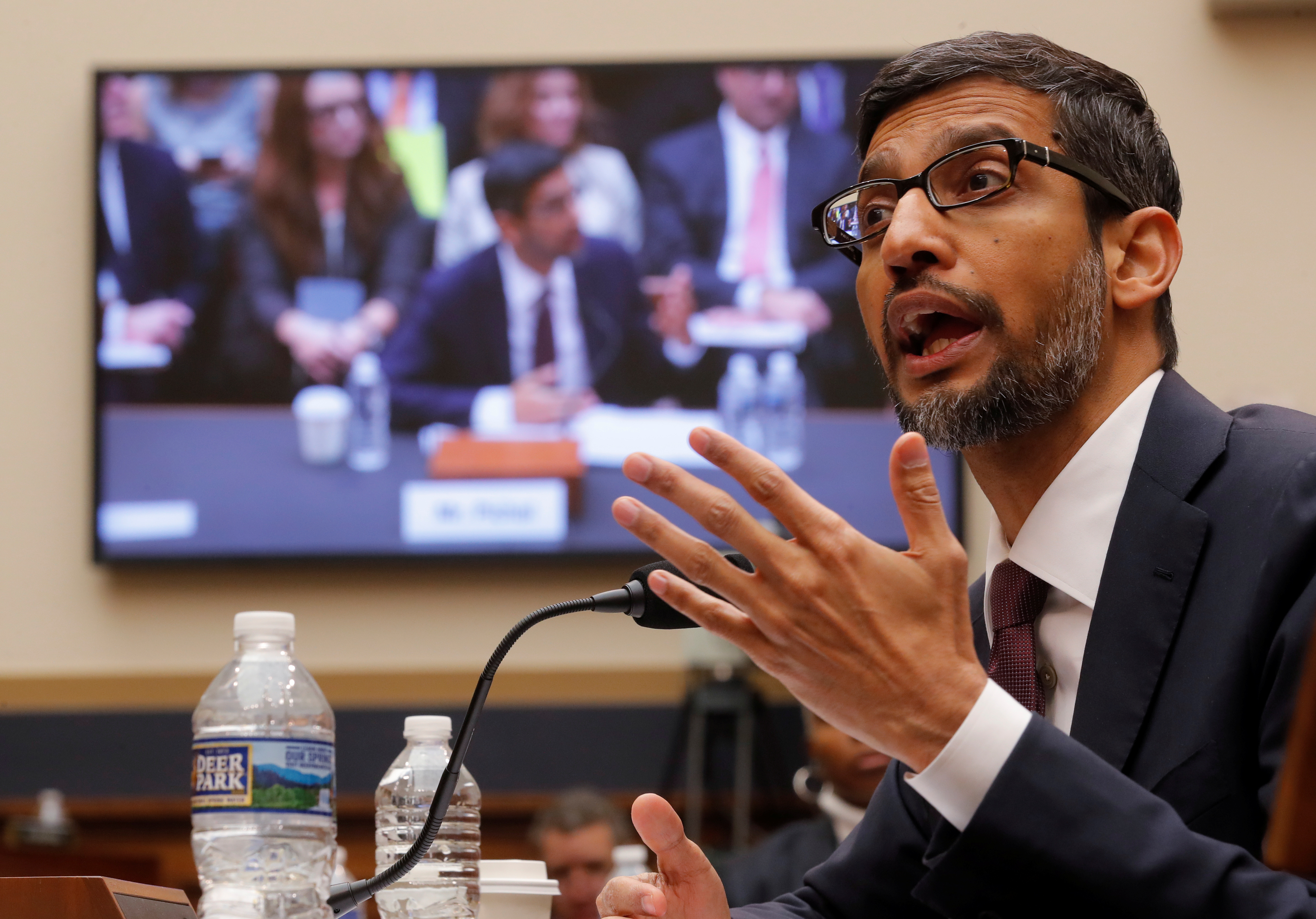 Google CEO Sundar Pichai testifies at a House Judiciary Committee hearing "examining Google and its Data Collection, Use and Filtering Practices" on Capitol Hill in Washington, U.S., December 11, 2018. REUTERS/Jim Young