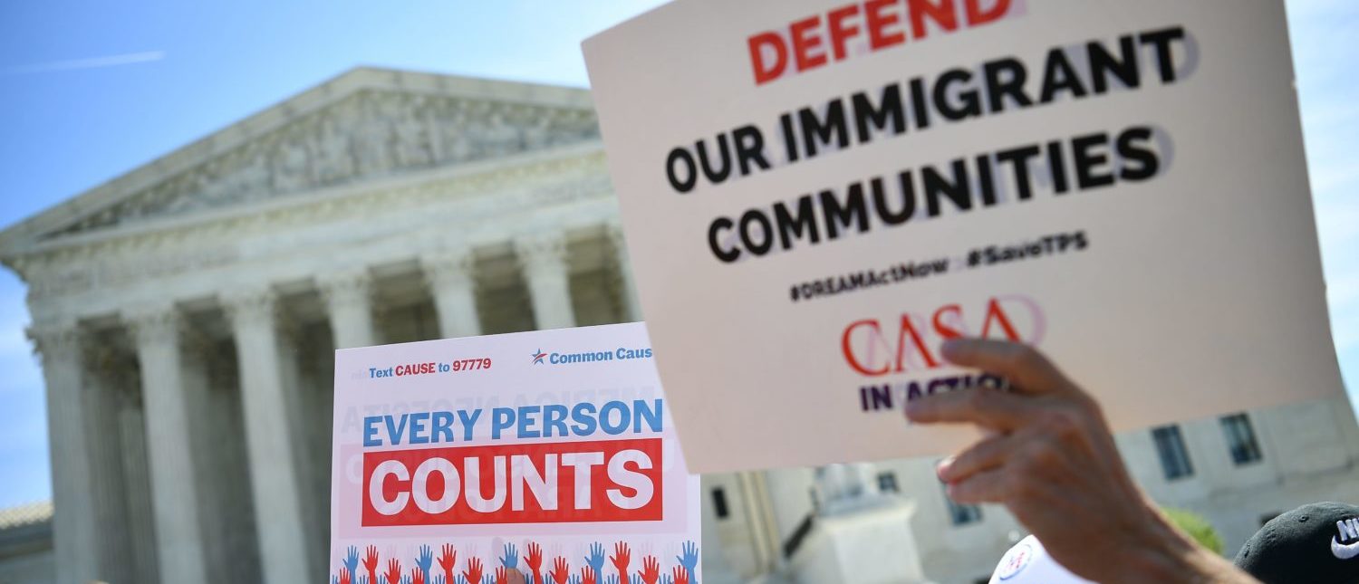 Demonstrators rally at the Supreme Court on April 23, 2019, to protest a proposal to add a citizenship question in the 2020 Census. (Mandel Ngan/AFP/Getty Images)