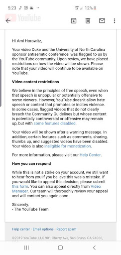 YouTube explains why they censored Horowitz's video, Photo Courtesy of Ami Horowitz