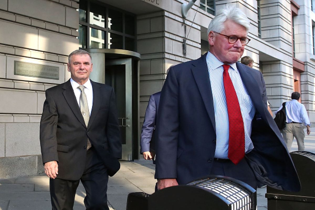 Retired Gen. James Cartwright, (L), leaves US District Court with his attorney Greg Craig (R), October 17, 2016 in Washington, DC. Cartwright peaded guilty to making false statements during a federal investigation. (Photo by Mark Wilson/Getty Images)
