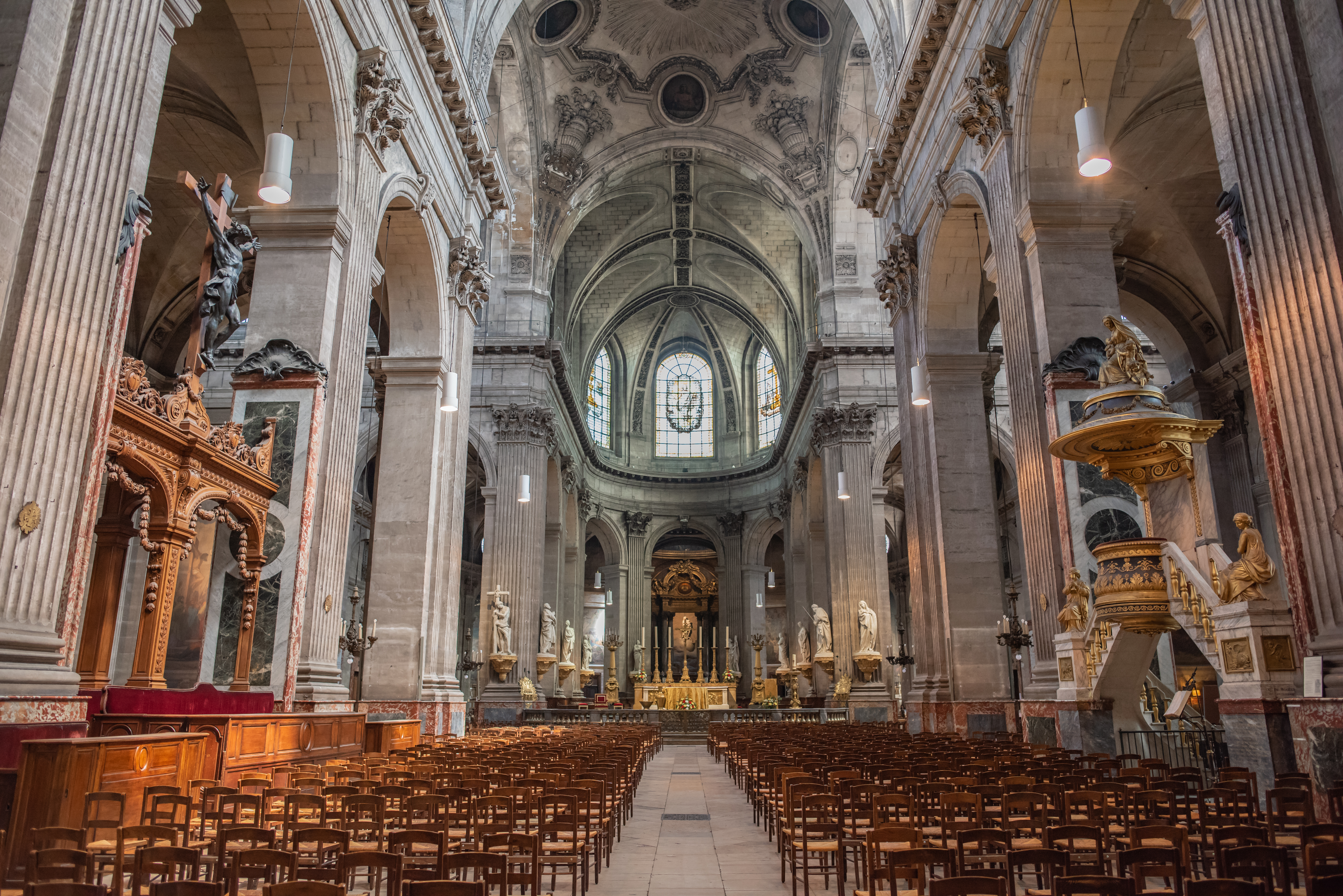 The interior of the famous and historic Saint Sulpice church, located in the Saint-Germain des Pres neighborhood (Page Light Studios/Shutterstock)