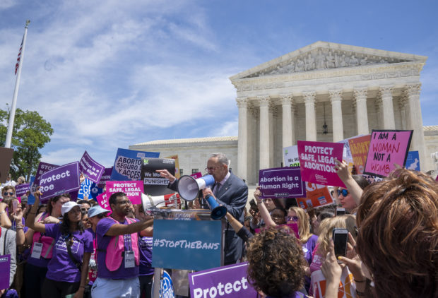 Senate Minority Leader Charles Schumer speaks at a pro-choice rally at the Supreme Court on May 21, 2019. (Tasos Katopodis/Getty Images)