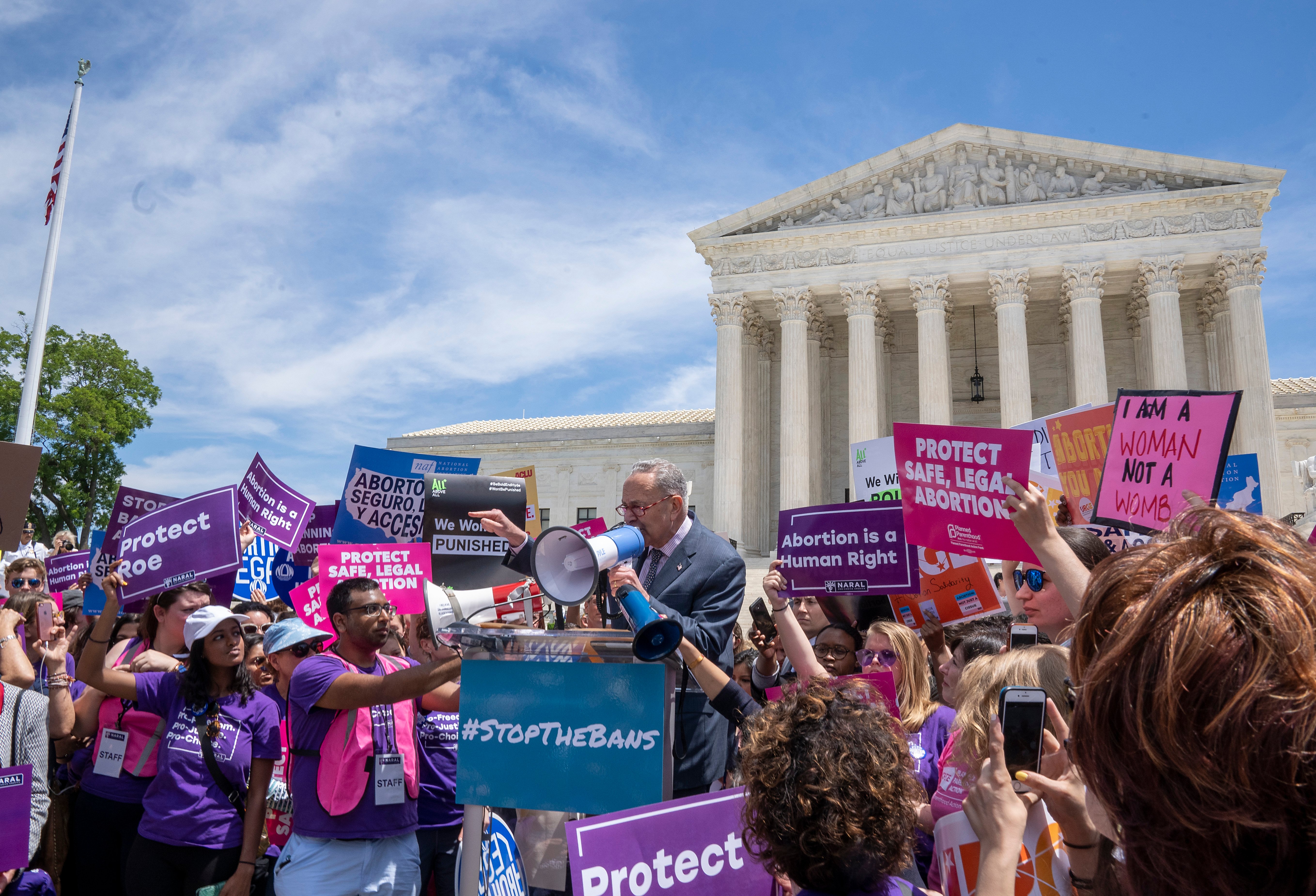 Senate Minority Leader Charles Schumer speaks at a pro-choice rally at the Supreme Court on May 21, 2019. (Tasos Katopodis/Getty Images)