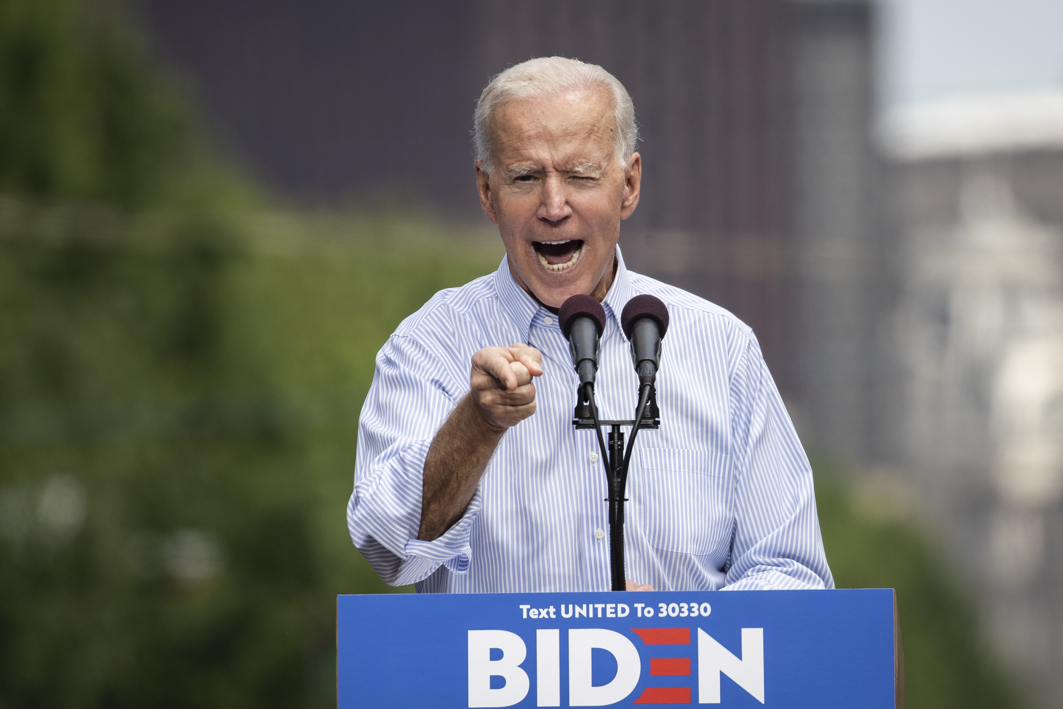 Former U.S. Vice President and Democratic presidential candidate Joe Biden speaks during a campaign kickoff rally. (Drew Angerer/Getty Images)