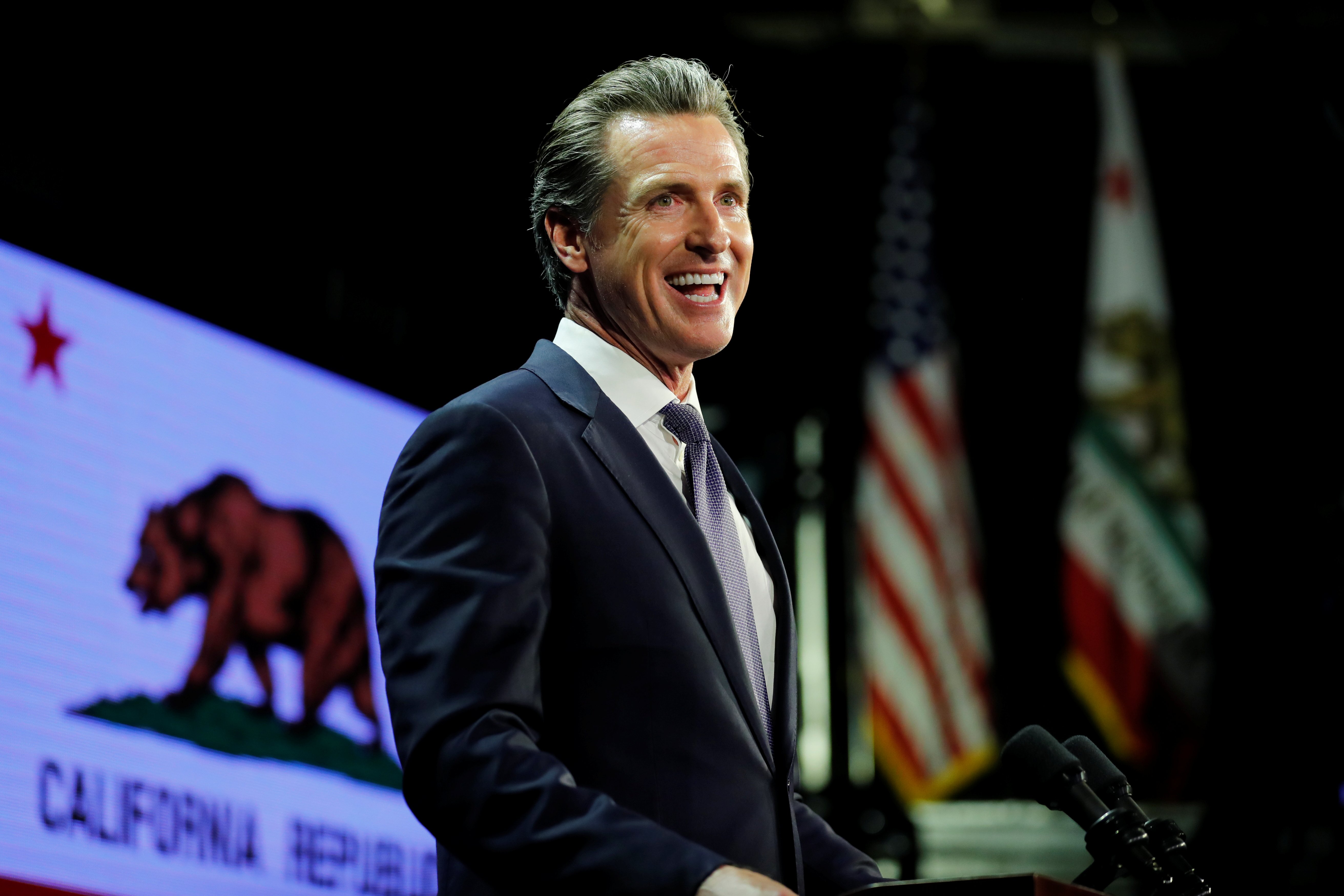 California Democratic gubernatorial candidate Gavin Newsom speaks after being elected governor of the state during an election night party in Los Angeles, California, U.S. November 6, 2018. REUTERS/Mike Blake
