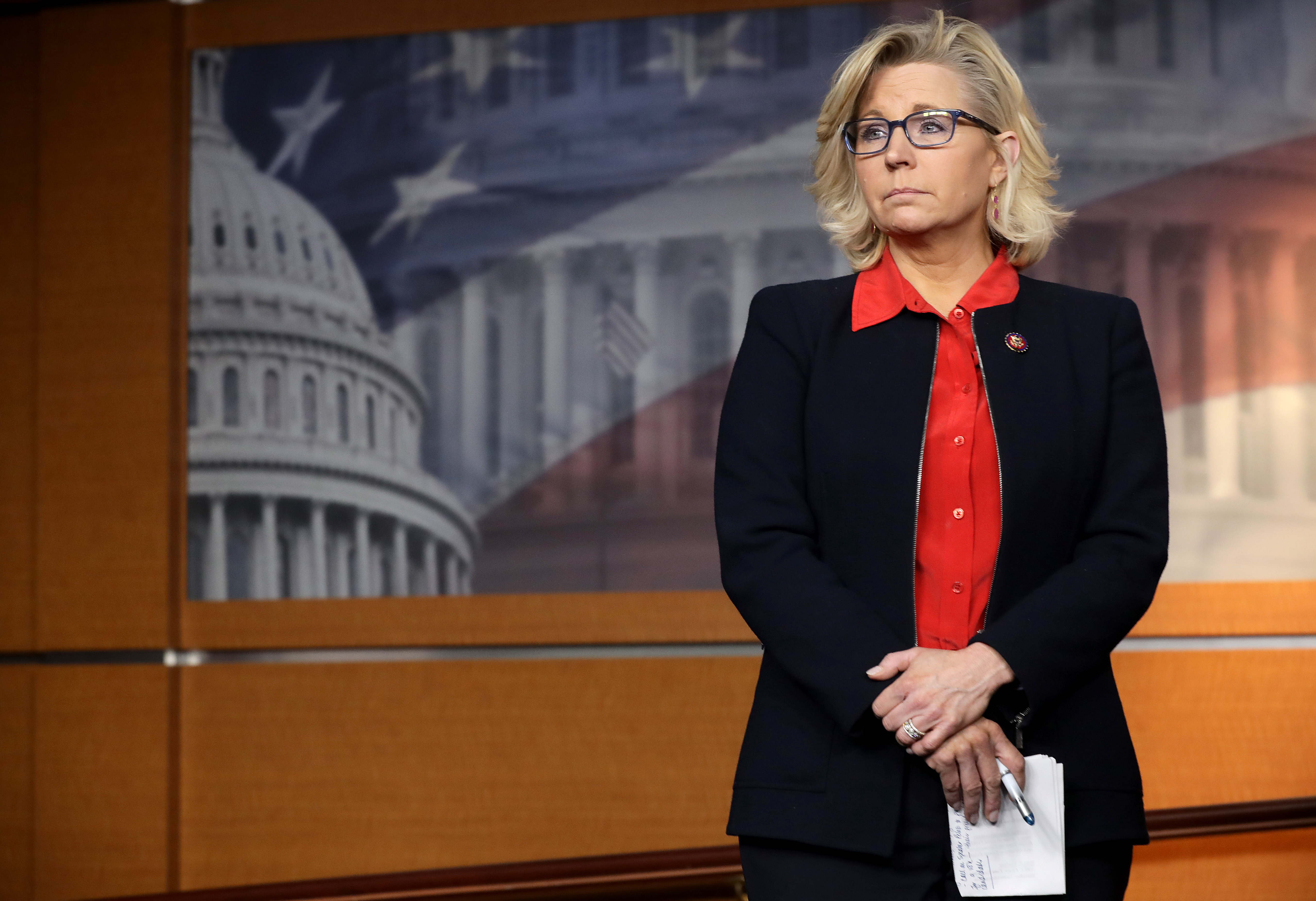 House Republican Conference Chair Rep. Liz Cheney attends a news conference following a GOP caucus meeting at the U.S. Capitol Visitors Center February 13, 2019 in Washington, DC. (Photo by Chip Somodevilla/Getty Images)