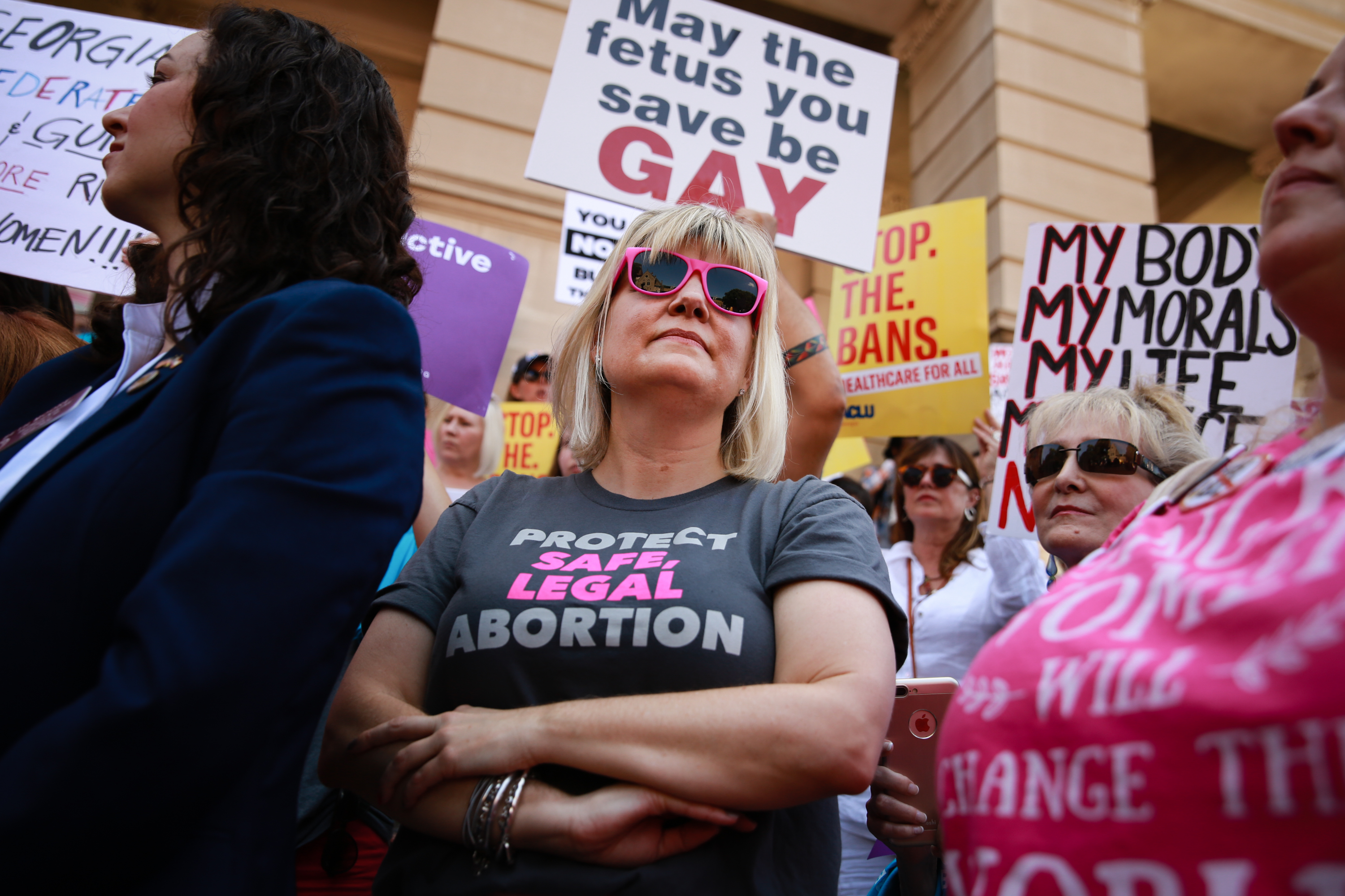 ATLANTA, GA - MAY 21: Staci Fox, CEO and President of Planned Parenthood Southeast, participates in a protest against recently passed abortion ban bills at the Georgia State Capitol building, on May 21, 2019 in Atlanta, Georgia. The Georgia "heartbeat" bill would ban abortion when a fetal heartbeat is detected. The Alabama abortion law, signed by Gov. Kay Ivey last week, includes no exceptions for cases of rape and incest, outlawing all abortions except when necessary to prevent serious health problems for the woman. Though women are exempt from criminal and civil liability, the new law punishes doctors for performing an abortion, making the procedure a Class A felony punishable by up to 99 years in prison (Photo by Elijah Nouvelage/Getty Images)