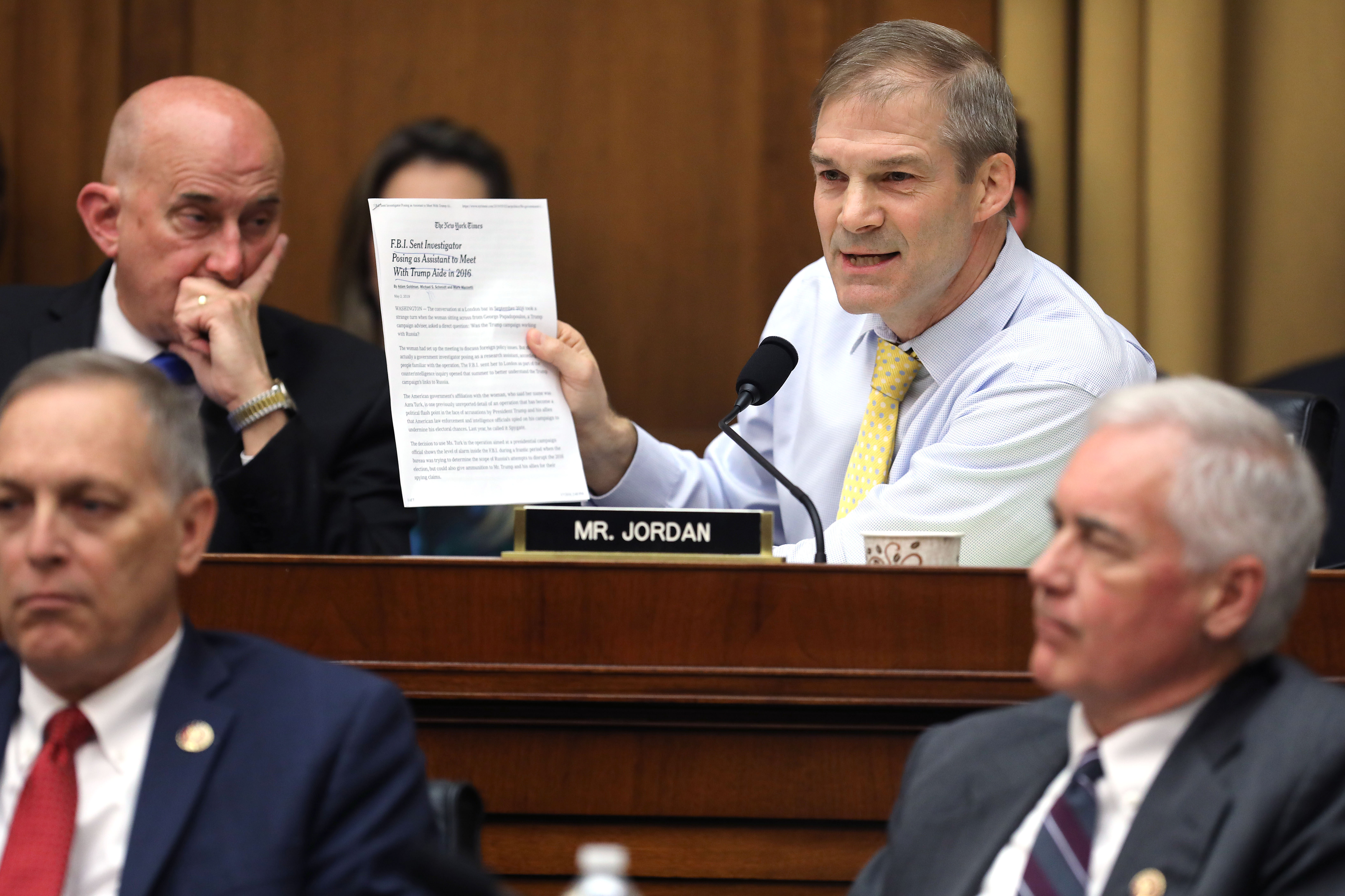 House Judiciary Committee member Rep. Jim Jordan speaks during a mark-up hearing where members may vote to hold Attorney General William Barr in contempt of Congress for not providing an unredacted copy of special prosecutor Robert Mueller's report in the Rayburn House Office Building on Capitol Hill May 08, 2019 in Washington, DC. (Photo by Chip Somodevilla/Getty Images)