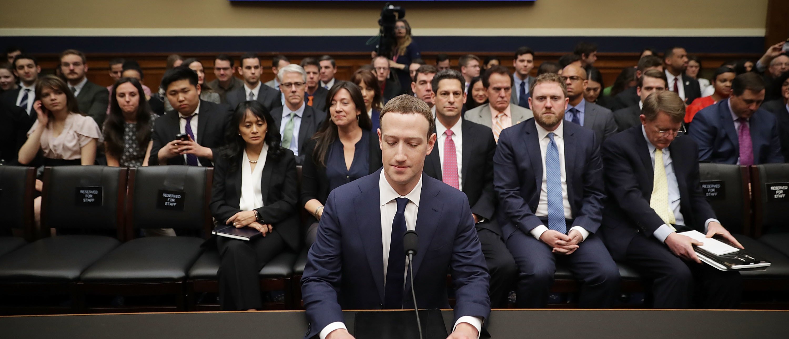 WASHINGTON, DC - APRIL 11: Facebook co-founder, Chairman and CEO Mark Zuckerberg prepares to testify before the House Energy and Commerce Committee in the Rayburn House Office Building on Capitol Hill April 11, 2018 in Washington, DC. This is the second day of testimony before Congress by Zuckerberg, 33, after it was reported that 87 million Facebook users had their personal information harvested by Cambridge Analytica, a British political consulting firm linked to the Trump campaign. (Photo by Chip Somodevilla/Getty Images)