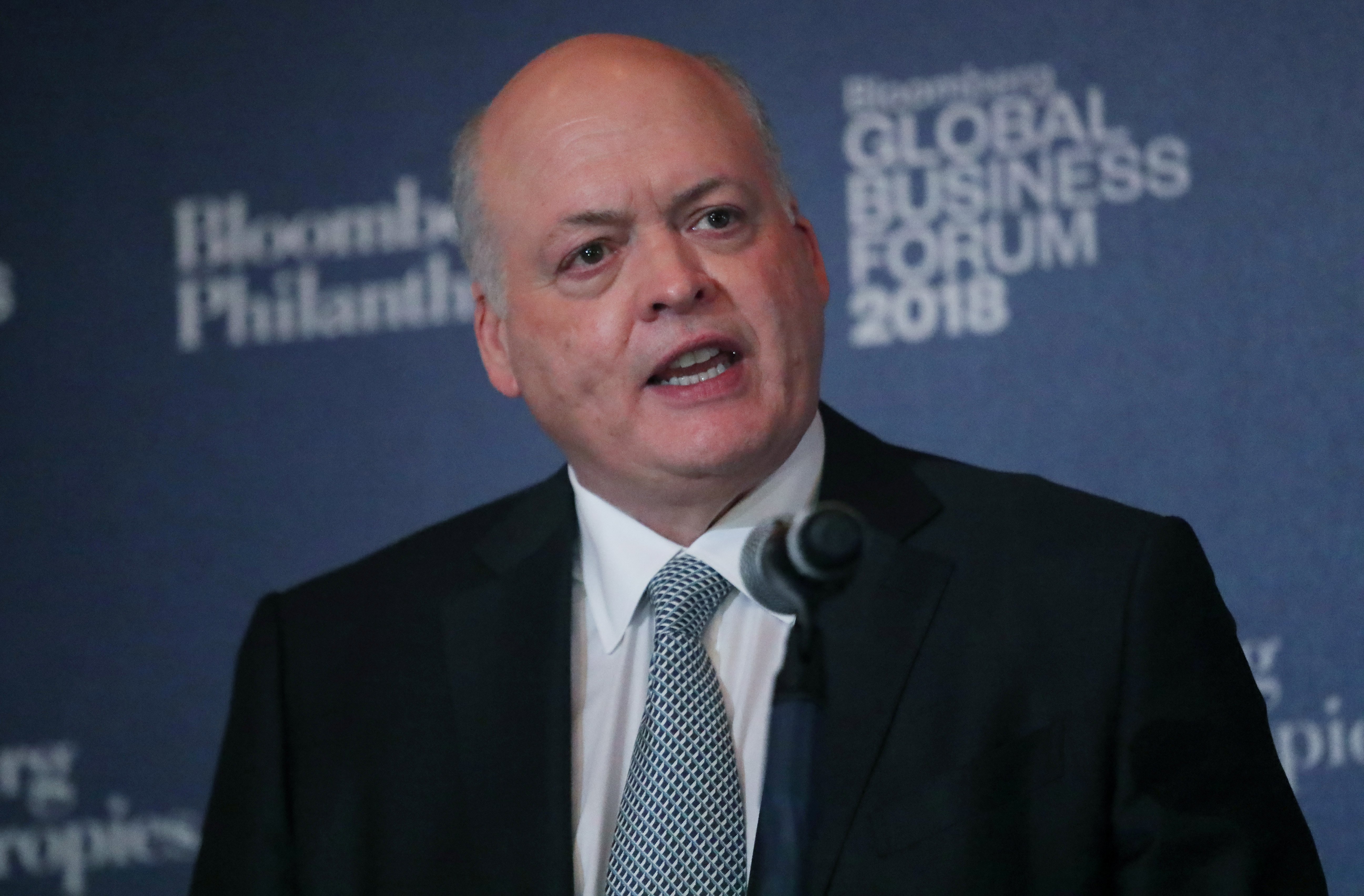 Jim Hackett, president and chief executive officer of Ford, speaks at the Bloomberg Global Business forum in New York, U.S., September 26, 2018. REUTERS/Shannon Stapleton