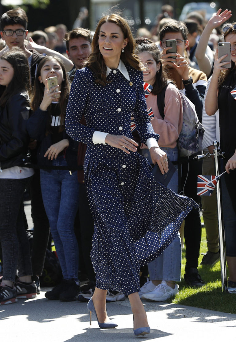 Kate Middleton Stuns In Blue And White Polka Dot Dress At Bletchley Park Event The Daily Caller 