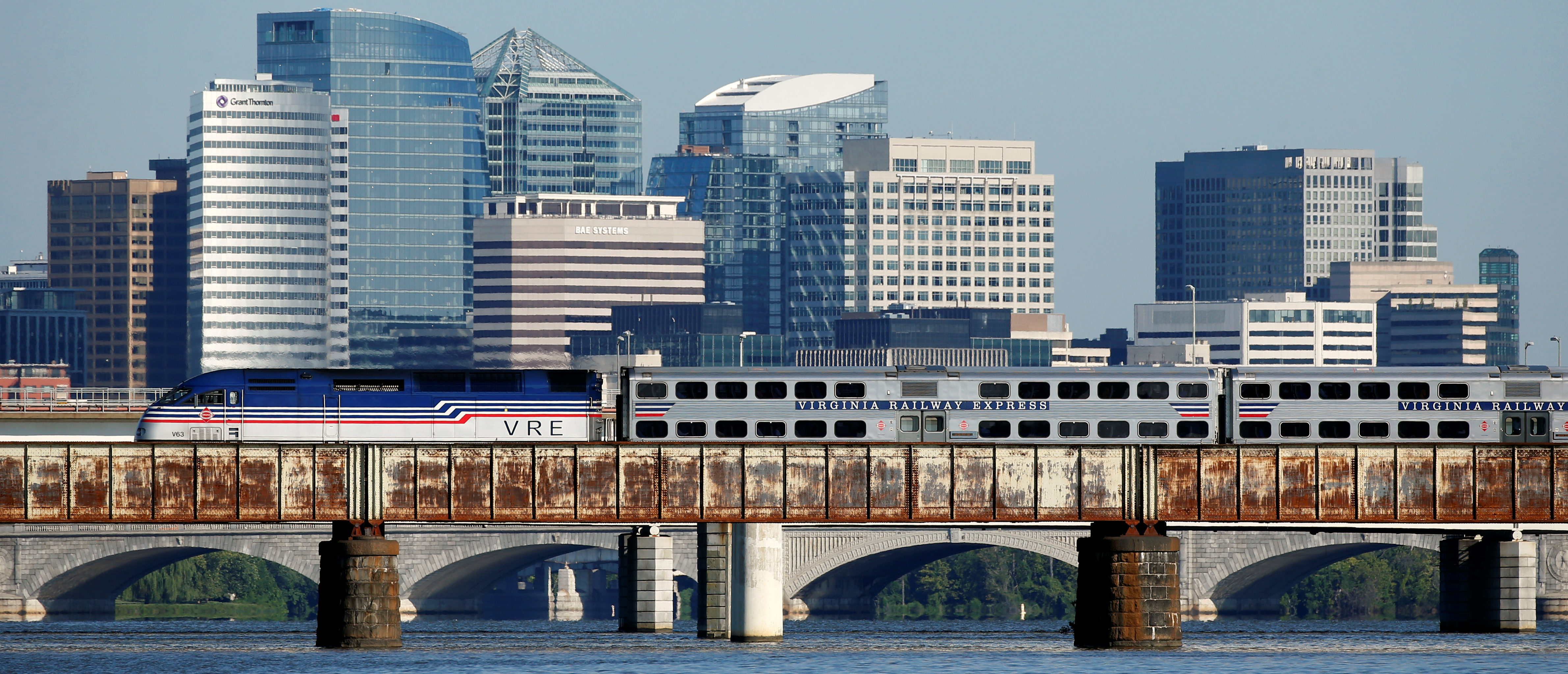 A Virginia Railway Express commuter train passes over the Potomac River (Joshua Roberts/Reuters)