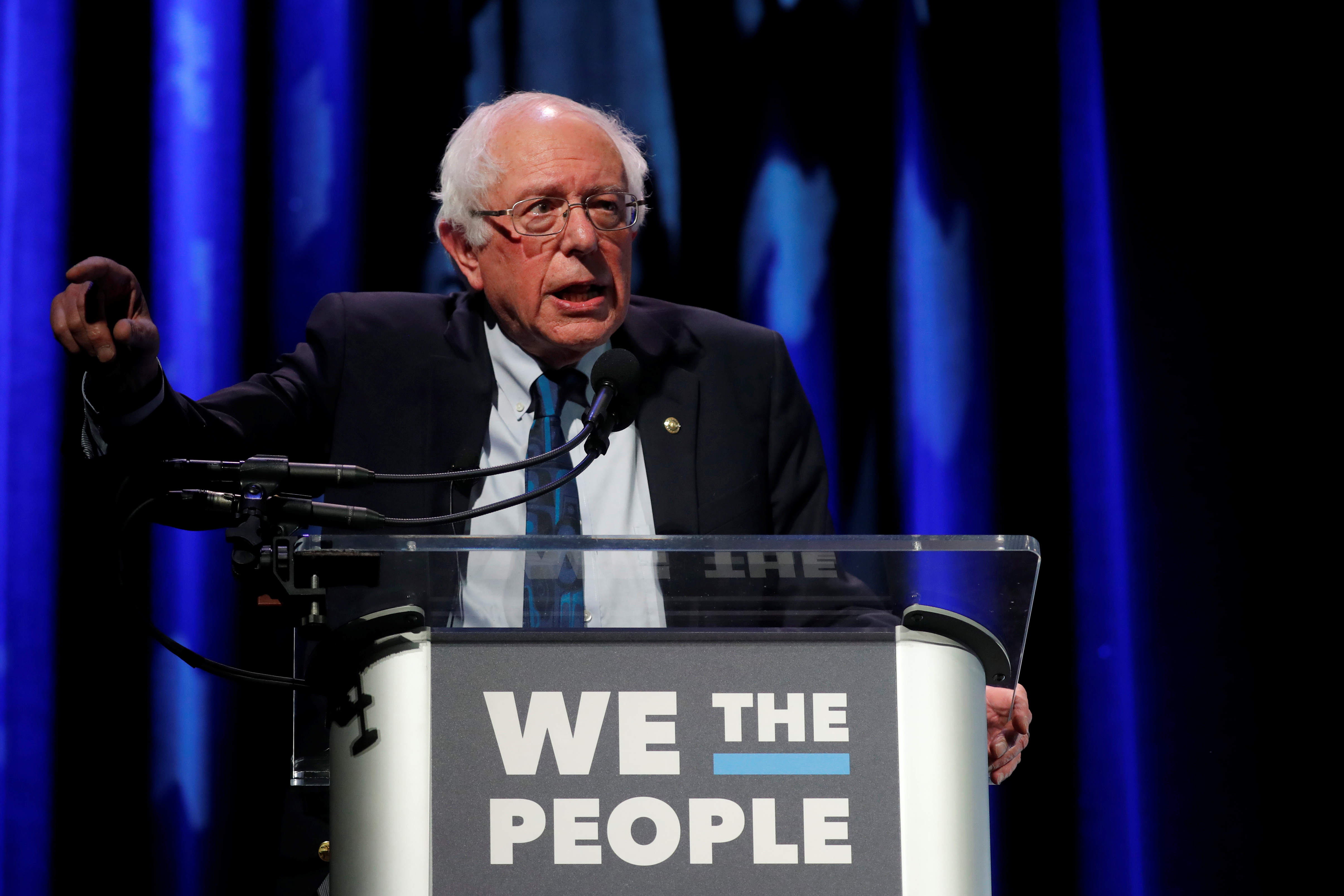 U.S. 2020 Democratic presidential candidate and Senator Bernie Sanders participates in a moderated discussion at the We the People Summit in Washington