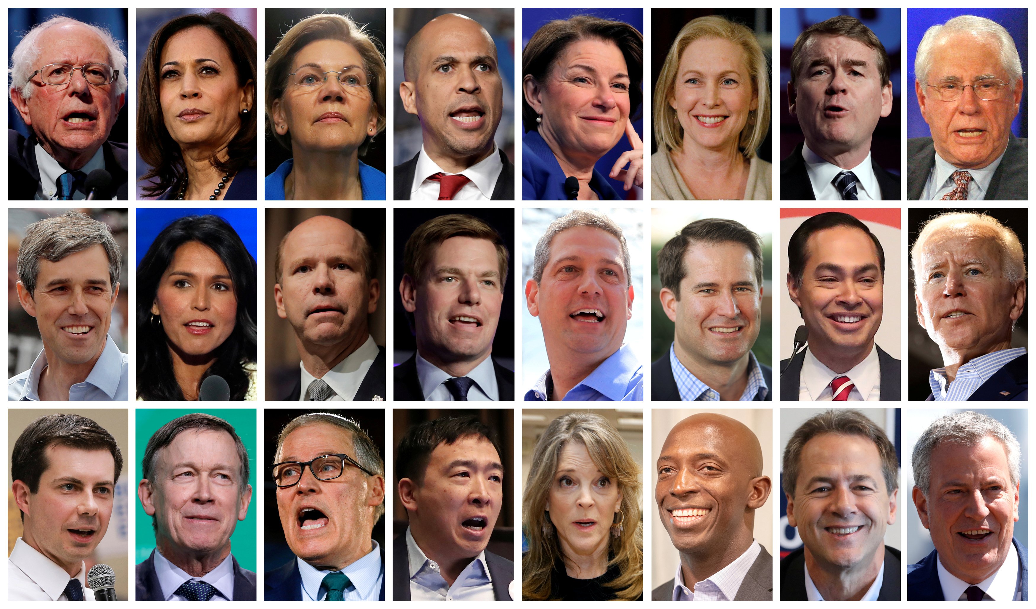 Twenty four 2020 Democratic presidential candidates in a combination photos