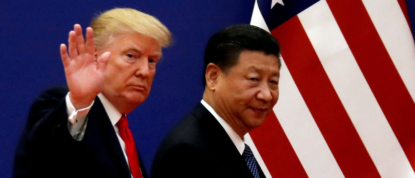 U.S. President Donald Trump and China's President Xi Jinping meet business leaders at the Great Hall of the People in Beijing