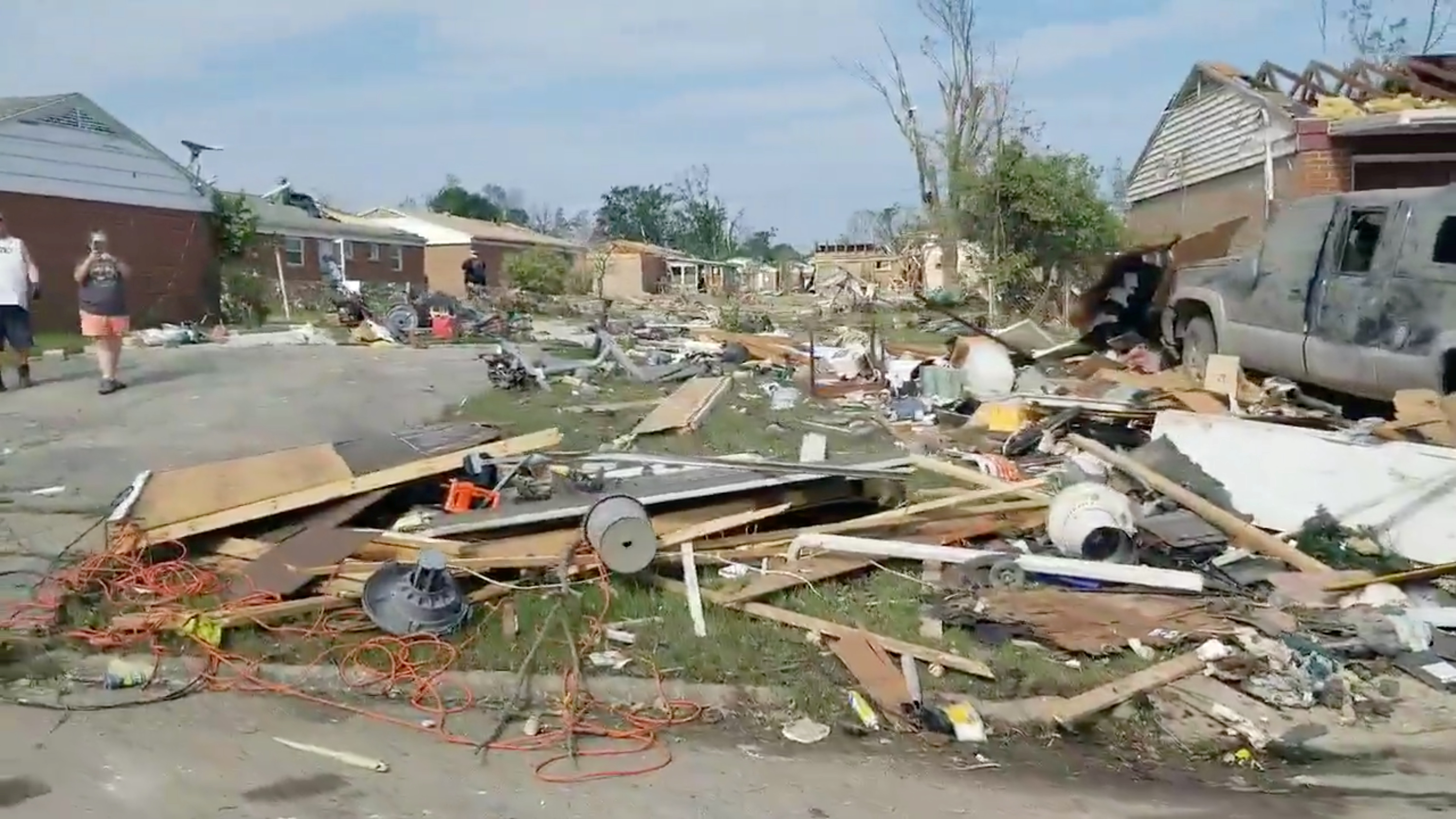 A debris is seen after a tornado touched down, in Brookville