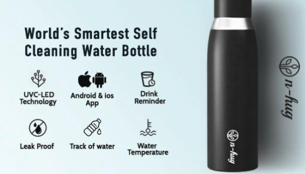This water bottle is made of Stainless steel as it is one of the few materials that is reflective for UV light. On the touch of the button, it activates UVC light to bounce around in the bottle and cleans holes and crannies better than the other plastic containers.