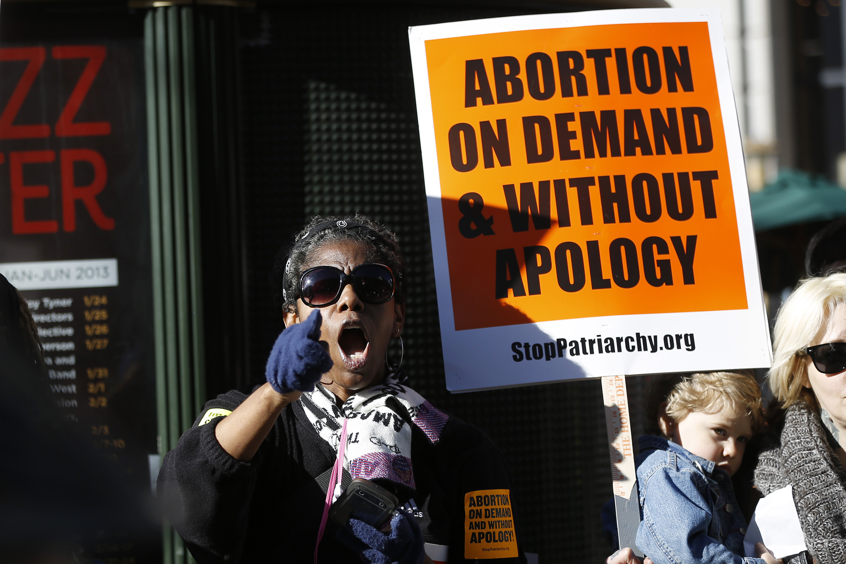 A pro-choice demonstrator shouts during a counter demonstration at the Ninth Annual Walk for Life West Coast in San Francisco, California, January 26, 2013. REUTERS/Stephen Lam