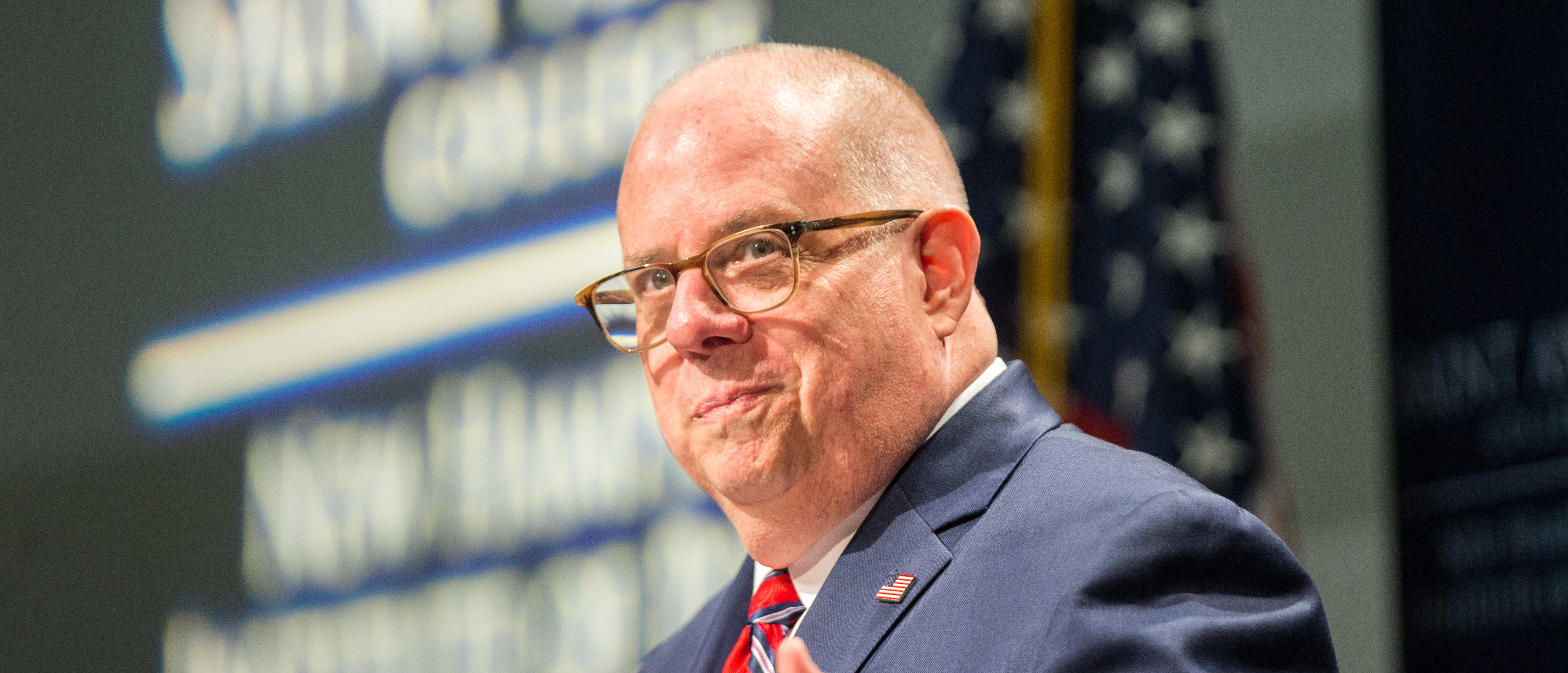 MANCHESTER, NH - APRIL 23: Maryland Governor Larry Hogan speaks at the New Hampshire Institute of Politics as he mulls a Presidential run on April 23, 2019 in Manchester, New Hampshire. (Photo by Scott Eisen/Getty Images)