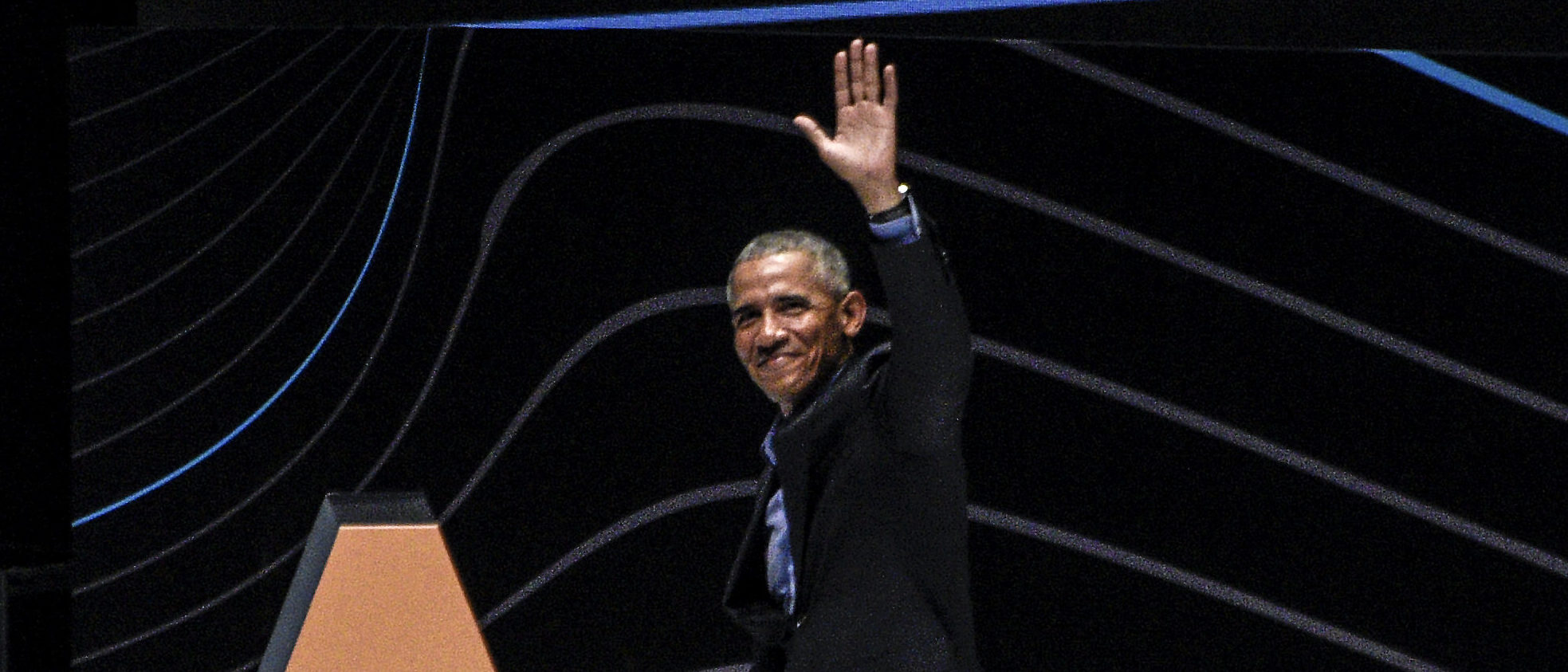 BOGOTA, COLOMBIA - MAY 28: Former U.S. President Barack Obama waves at the end of his conference on EXMA Congress Bogota 2019 at Arena Movistar on May 28, 2019 in Bogota, Colombia. (Photo by Guillermo Legaria/Getty Images)