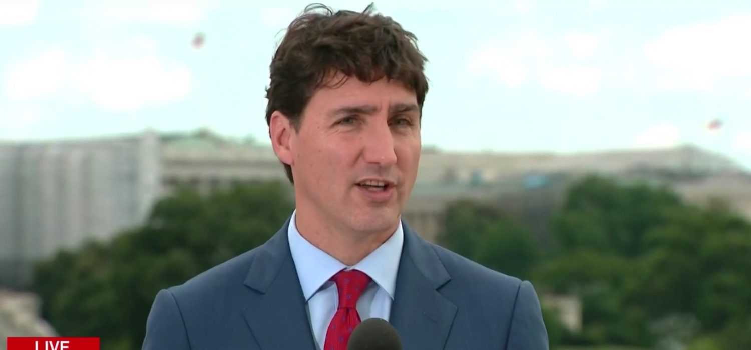 Canadian Prime Minister Justin Trudeau speaks to reporters from the roof of the Canadian Embassy in Washington, D.C., June 20, 2019. CTV News screenshot.
