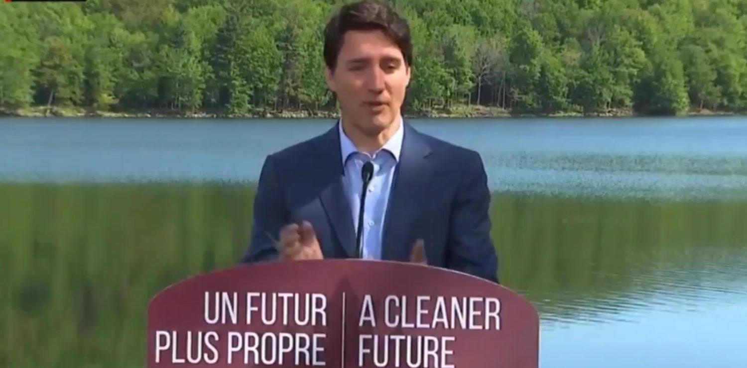 Canadian Prime Minister speaks to reporters about his plan to eliminate single-use plastics by 2021, June 10, 2019. (CTV News screenshot.)