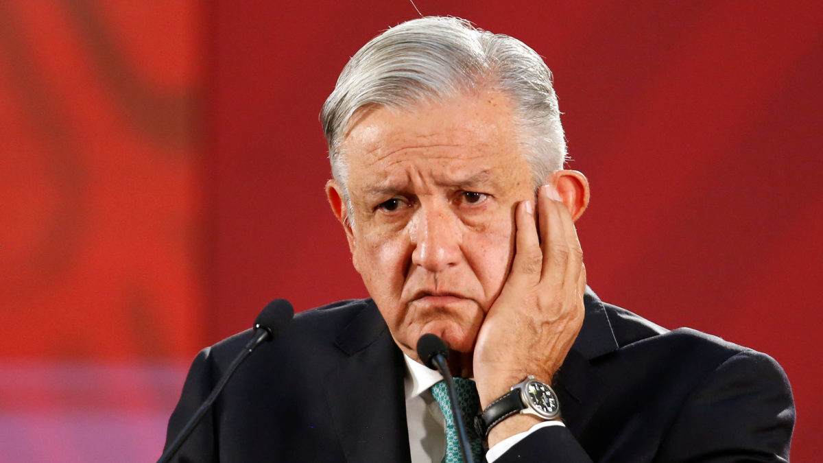 Mexico's President Andres Manuel Lopez Obrador gestures during a news conference at the National Palace in Mexico City, Mexico June 10, 2019. REUTERS/Gustavo Graf