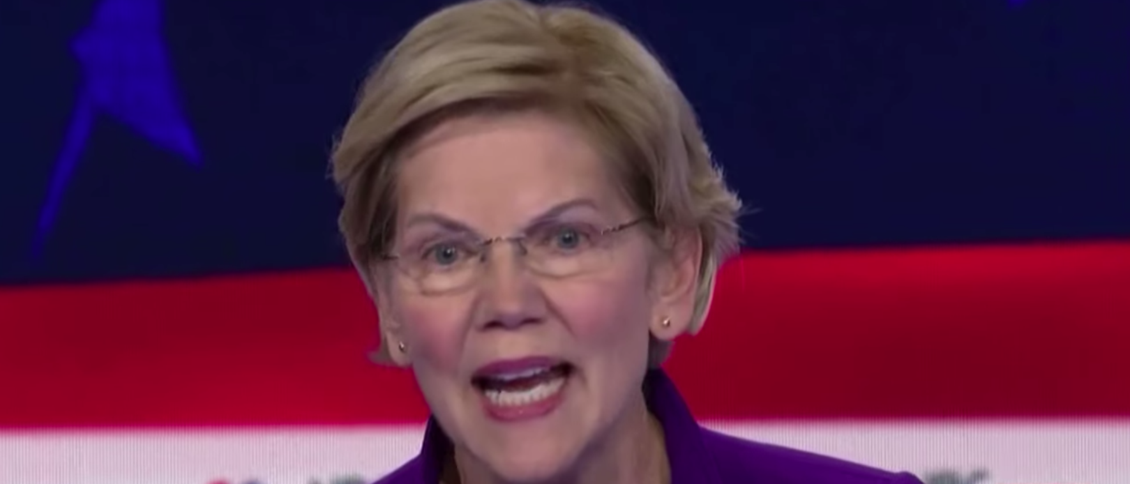 Senator Elizabeth Warren at Democratic Debates June 26, 2019. Photo screenshot.