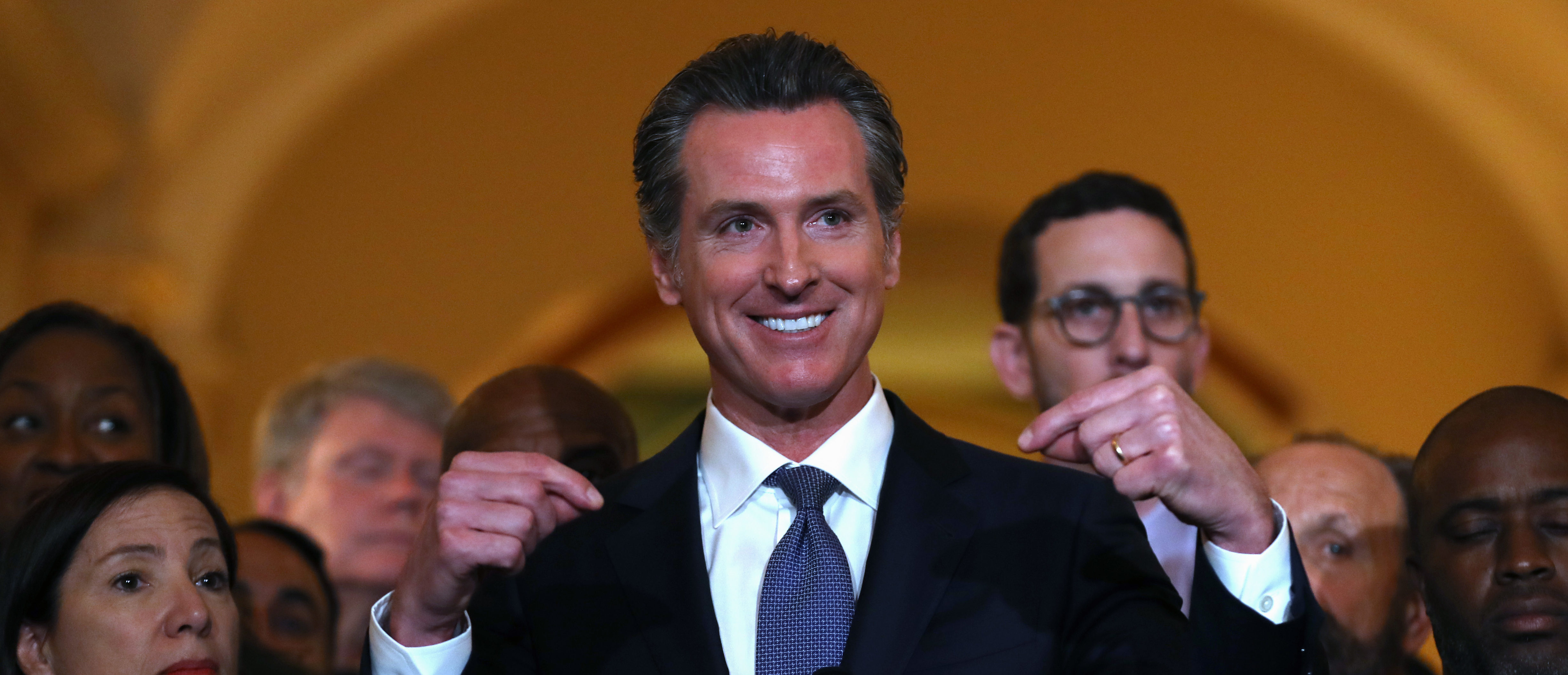 California Gov. Gavin Newsom speaks during a news conference at the California State Capitol on March 13, 2019 in Sacramento, California. (Justin Sullivan/Getty Images)