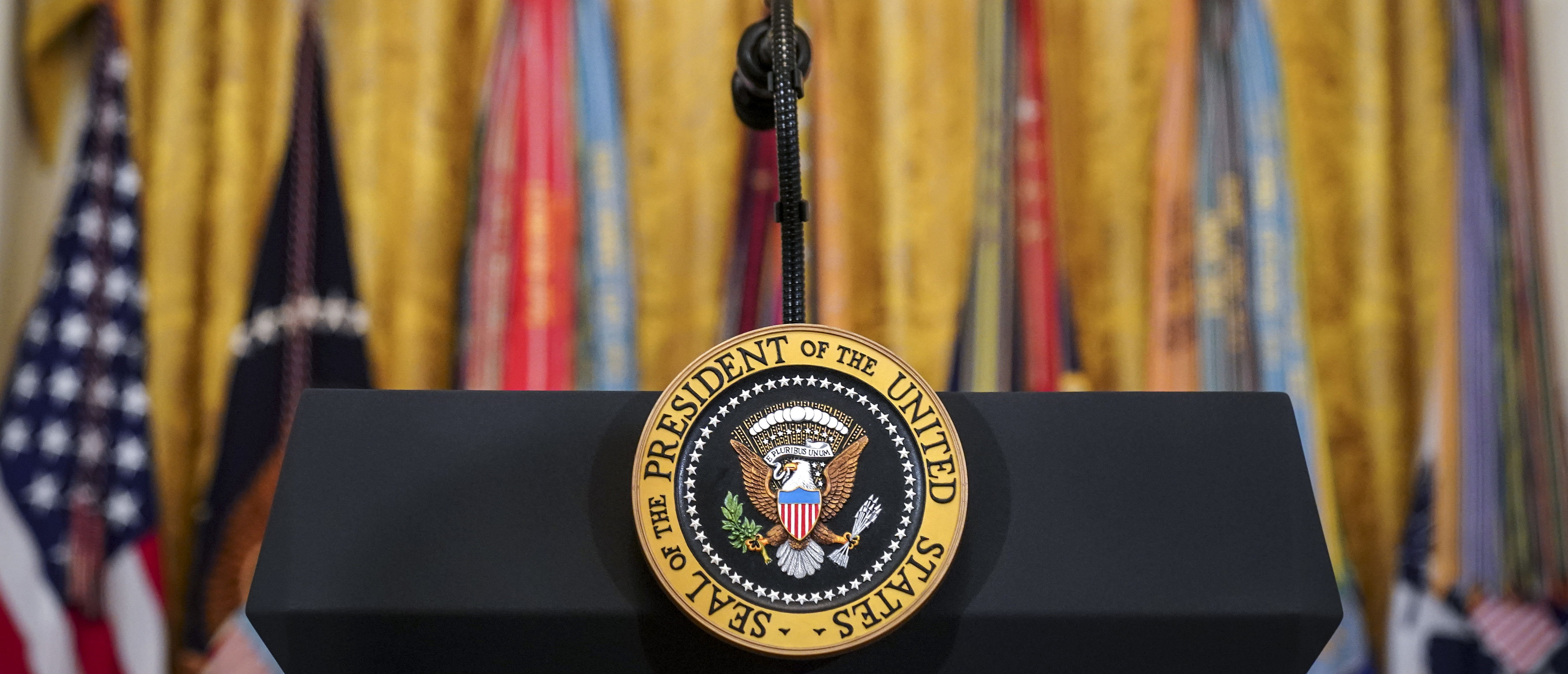 A podium with the presidential seal stands in the East Room of the White House, April 18, 2019 in Washington, DC. (Photo: Drew Angerer/Getty Images)