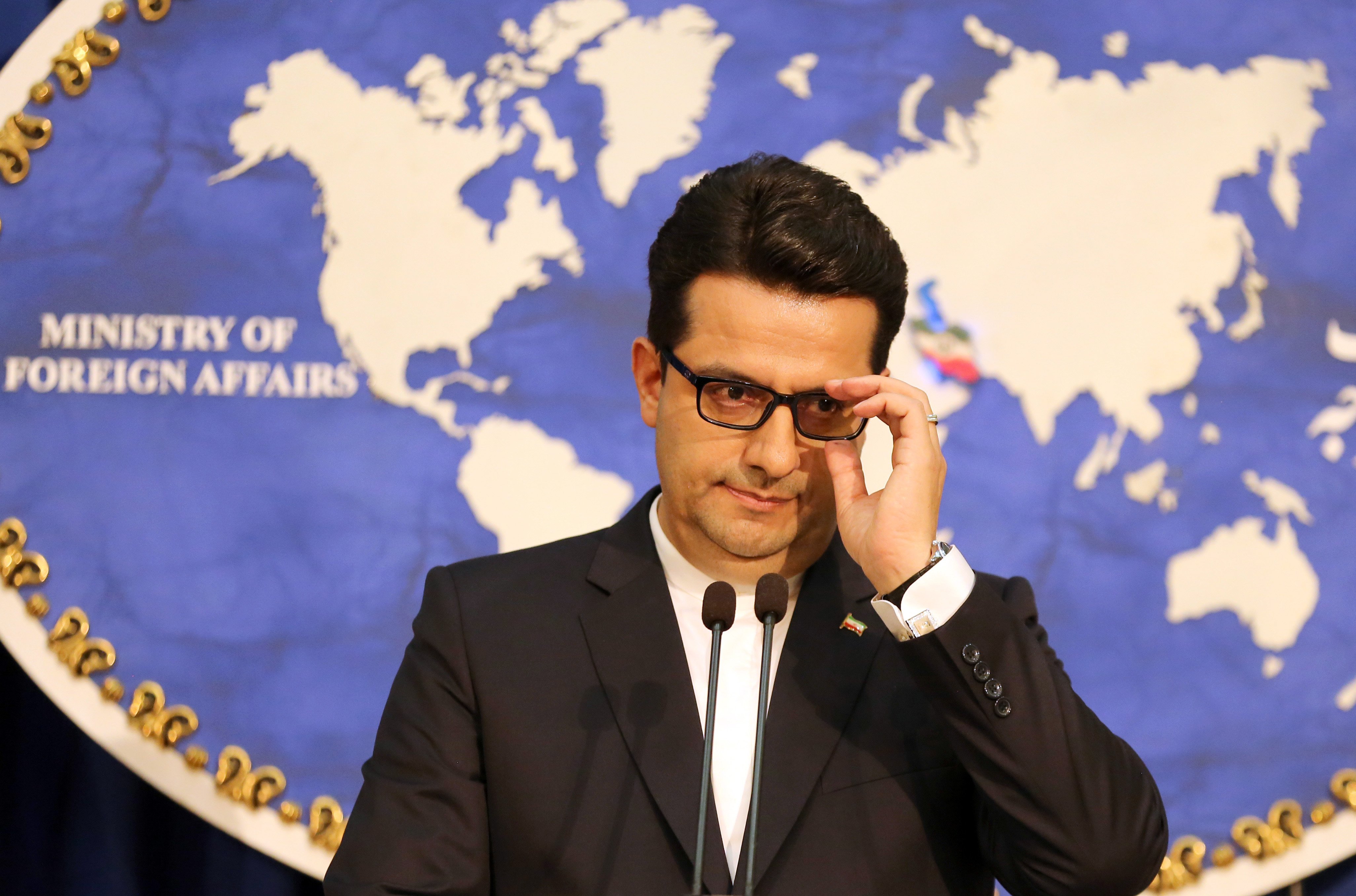 Abbas Mousavi, spokesman for Iran's Foreign Ministry, gives a press conference in the capital Tehran on May 28, 2019. (ATTA KENARE/AFP/Getty Images)