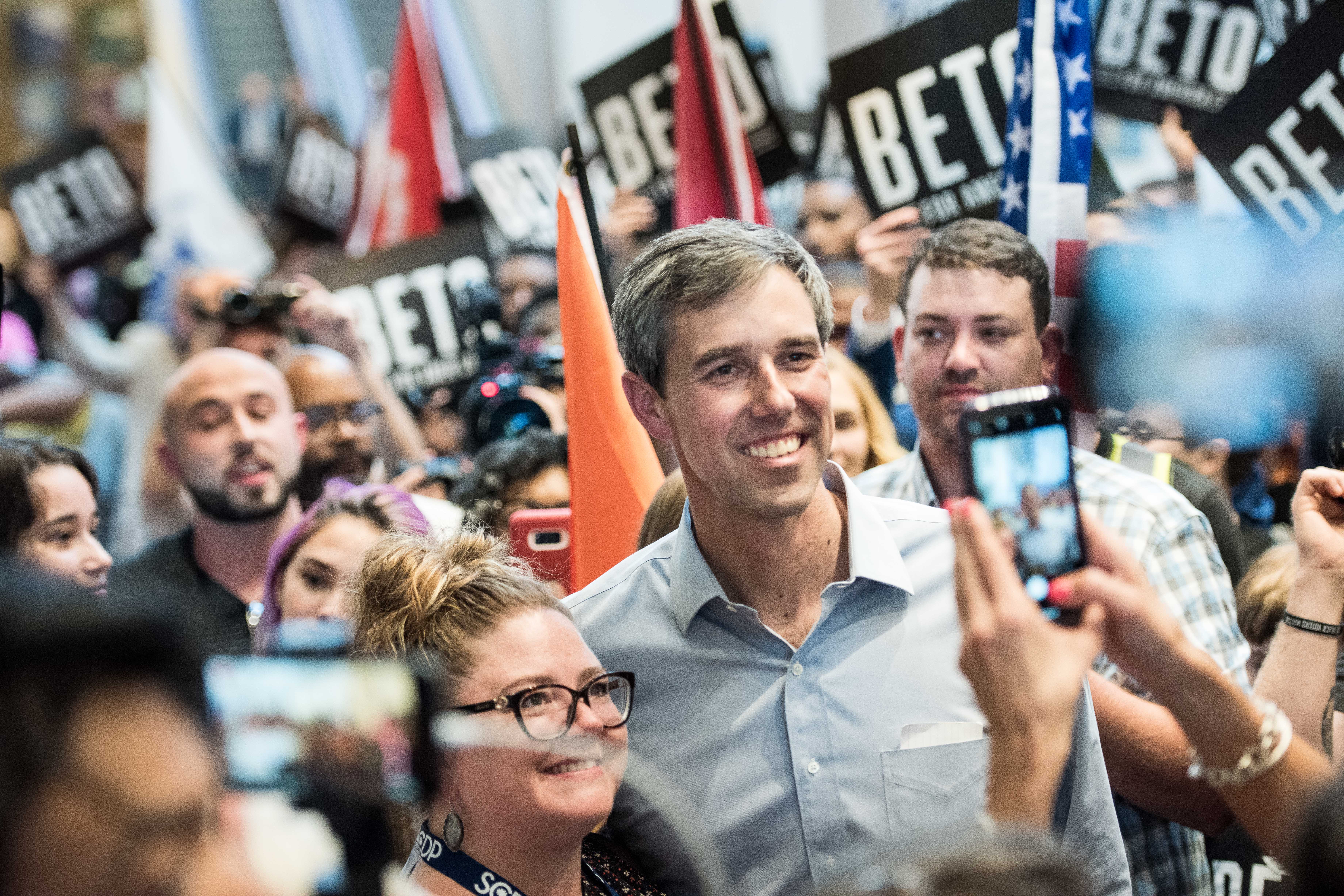 Democratic presidential candidate, former Rep. Beto ORourke poses for photos with conference attendees during the 2019 South Carolina Democratic Party State Convention on June 22, 2019 in Columbia, South Carolina. (Photo by Sean Rayford/Getty Images)