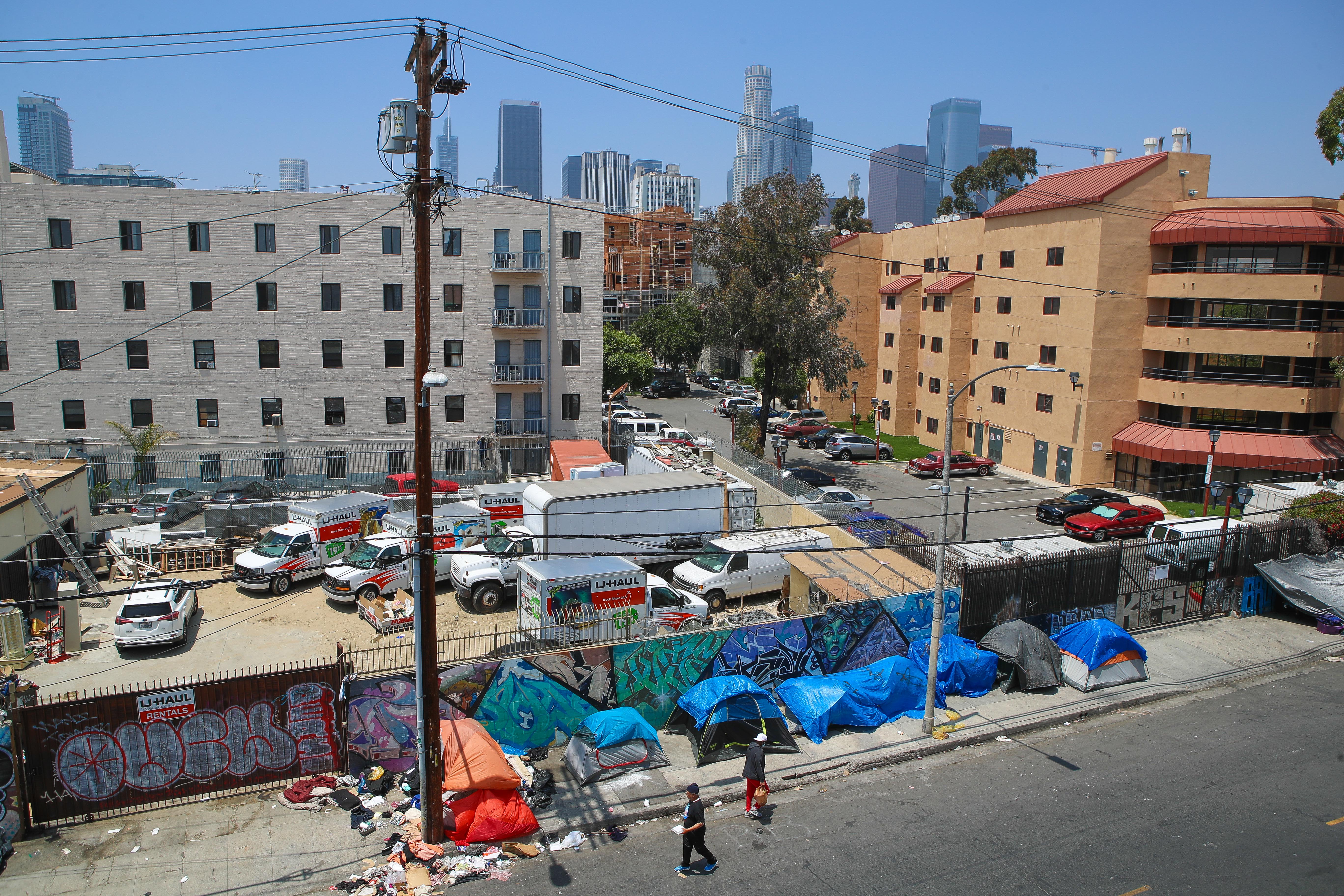 British artist Chemical X unveils his controversial "Skid Rodeo Drive" Initiative in the homeless ghetto of Skid Row on May 30, 2019 in Los Angeles, California. (Photo by Ari Perilstein/Getty Images for Chemical X)