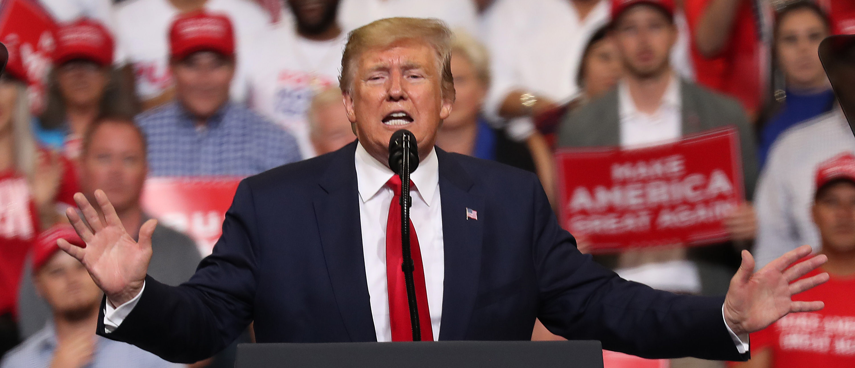 ORLANDO, FLORIDA - JUNE 18: U.S. President Donald Trump speaks during a rally where he announced his candidacy for a second presidential term at the Amway Center on June 18, 2019 in Orlando, Florida. President Trump is set to run against a wide open Democratic field of candidates. (Photo by Joe Raedle/Getty Images)