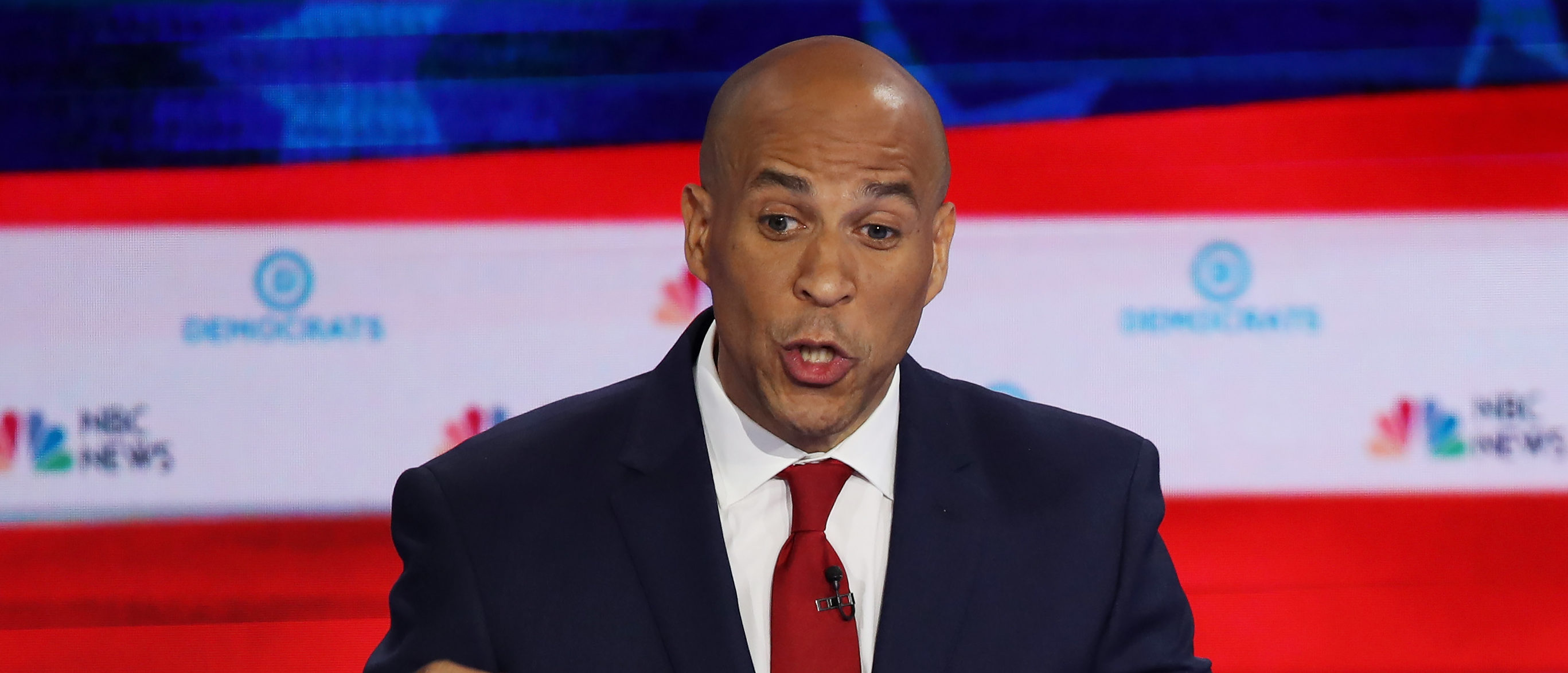 Sen. Cory Booker speaks during the first night of the Democratic presidential debate on June 26, 2019 in Miami. (Photo by Joe Raedle/Getty Images)